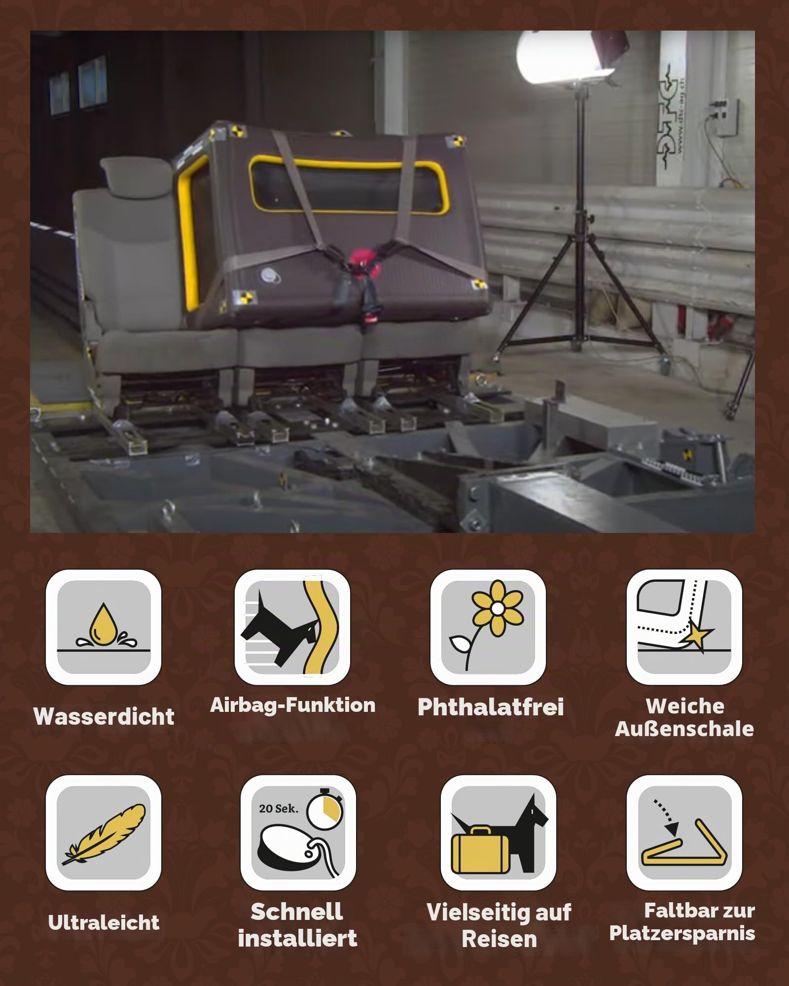Faltbare Hundebox für Auto, tragbarer Hunde-Autositz, Highpi aufblasbare weiche Hundebox für große Hunde, Sicherheits-faltbare Hundetragetasche mit Sicherheitsgurt für Rücksitz, wasserdichter