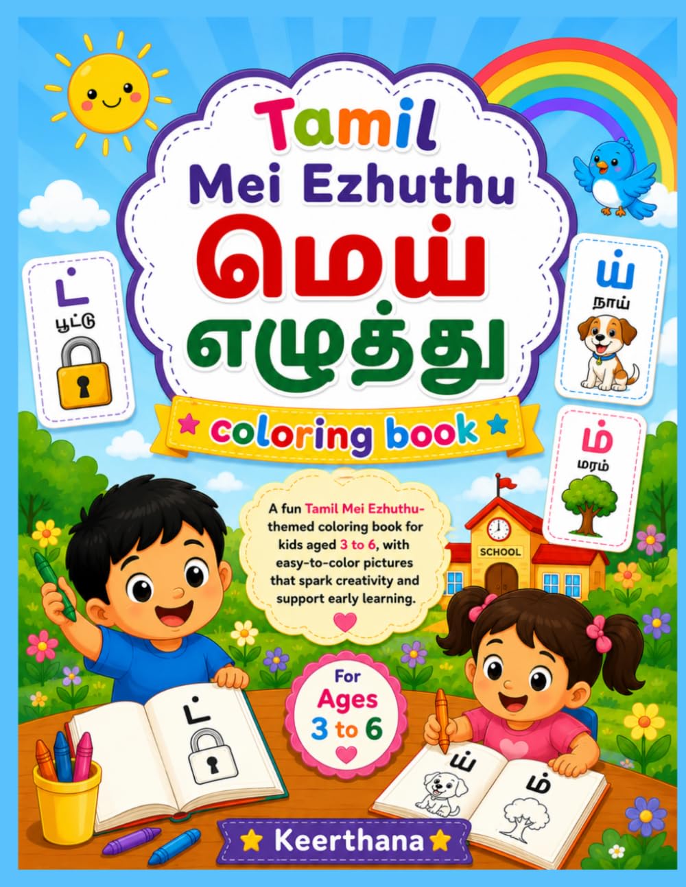 Tamil Mei Ezhuthu Coloring Book for Kids Ages 3-6: Fun and Easy Tamil Alphabet Coloring Book with Cute Pictures, Simple Tamil Words, and Big Bold Illustrations for Preschool and Kindergarten Kids