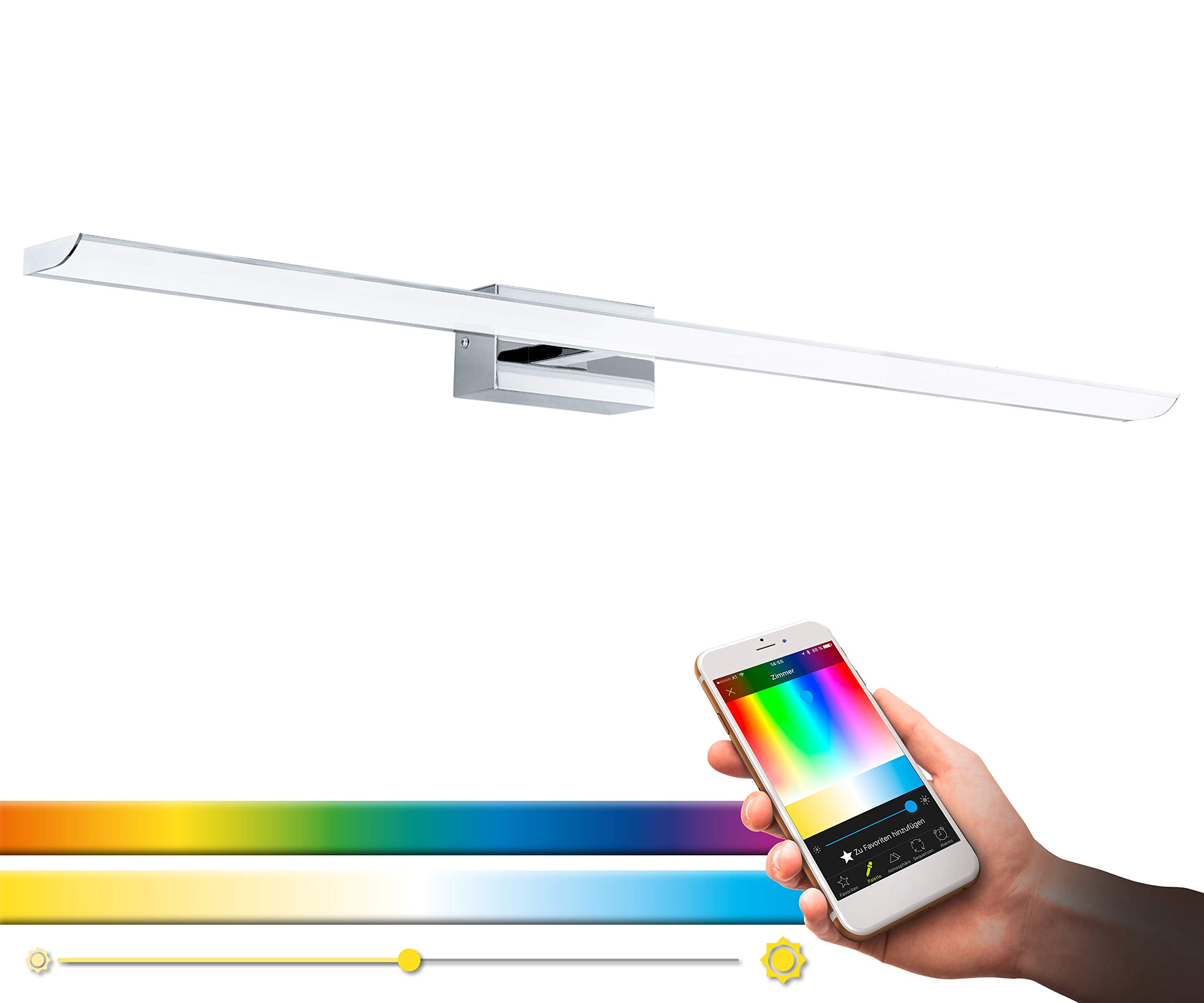 EGLO connect LED Wandlampe Tabiano-C 1 flammige | LED Spiegelleuchte aus Stahl und Kunststoff in Chrom, Weiß, Badezimmer Lampe mit Farbtemperaturwechsel (warm - kalt), RGB