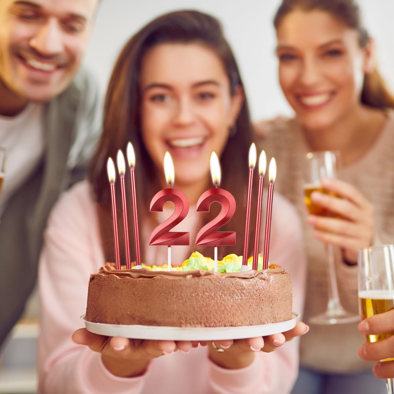 mciskin Czerwone świece urodzinowe 30 - wzór 3D świeca z numerem 30 na tort z 6 szt. długich/cienkich świec, czerwona ozdoba na tort dla kobiet, artykuły dekoracyjne na 30. urodziny, dekoracje na 30