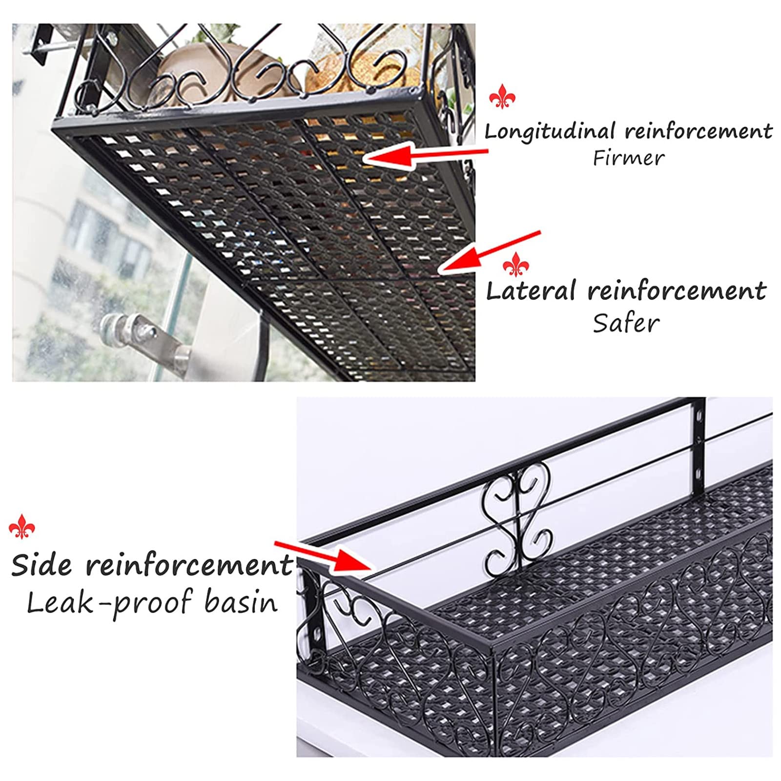 120 x 20 x 12 cm żelazna doniczka na balustradę - trwały wiszący stojak na kwiaty balkonowe do roślin zewnętrznych idealny do ogrodu i patio pasuje do żelaznych ogrodzeń i balustrad