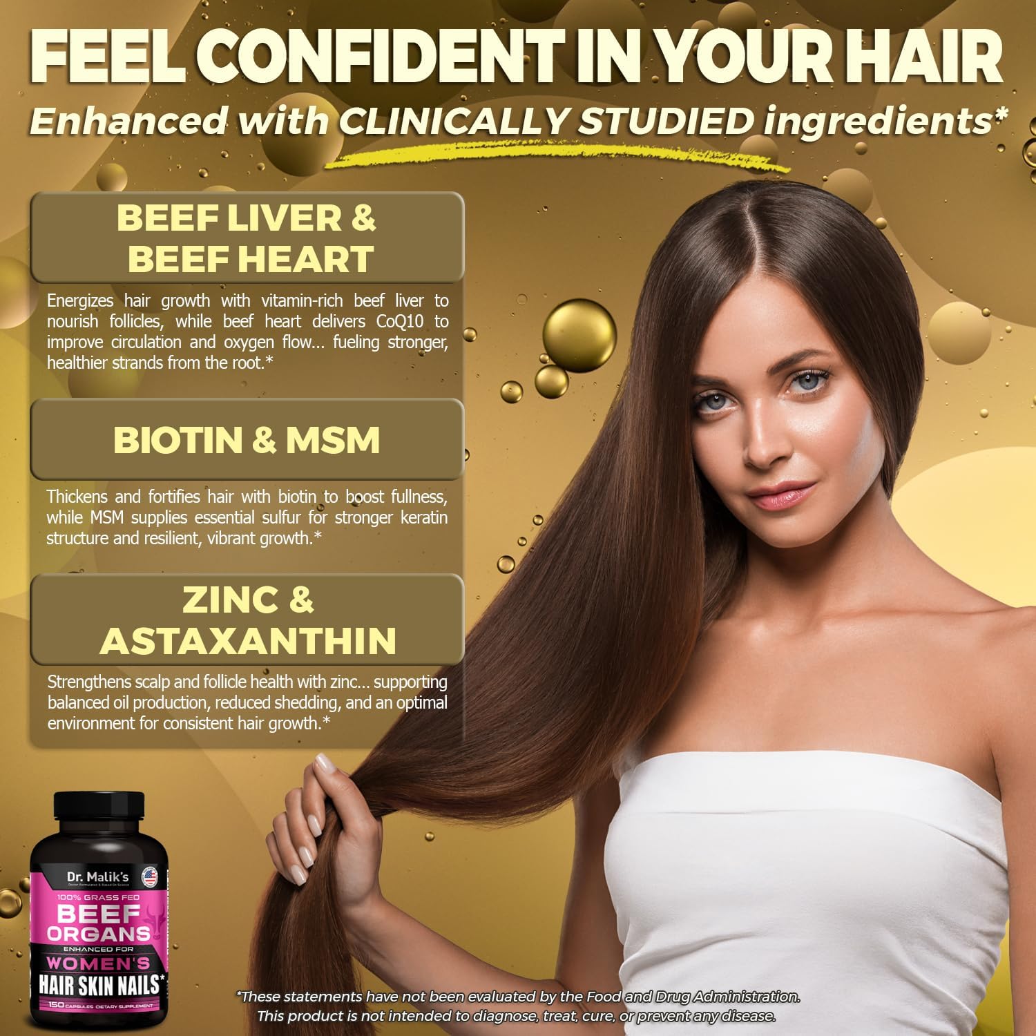 Primal Beef Organ Supplement for Women + 8 Hair Growth Vitamins, Queen Blend for Hair Skin and Nails, Biotin (10,000mcg), Collagen Peptides, Beef Liver MD Formulated, 4 Beef Organs for Women 150 Caps