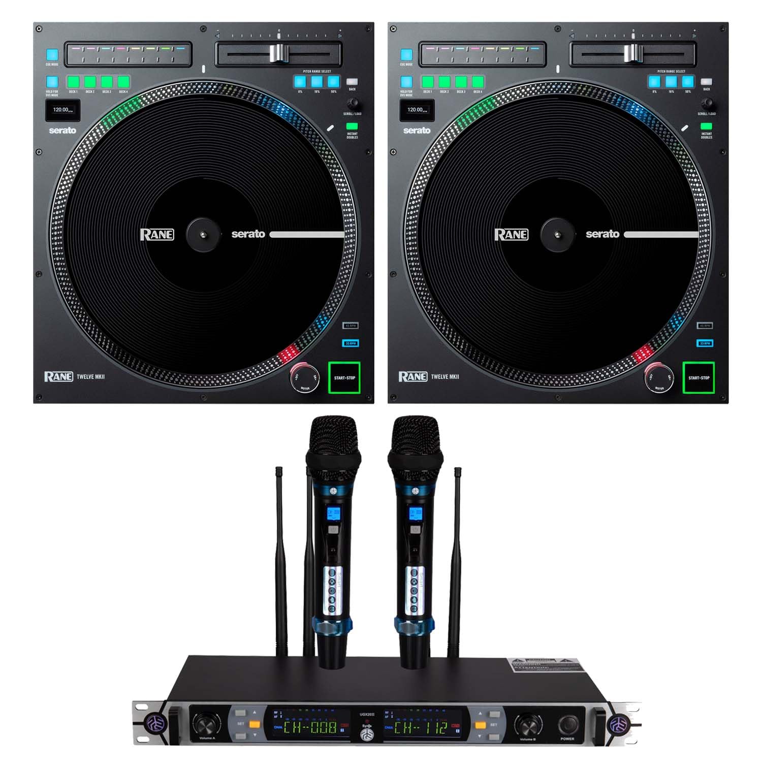 (2) Rane Twelve MKII Turntable Controller, PSG Audio UGX 20II Dual Mic Bundle