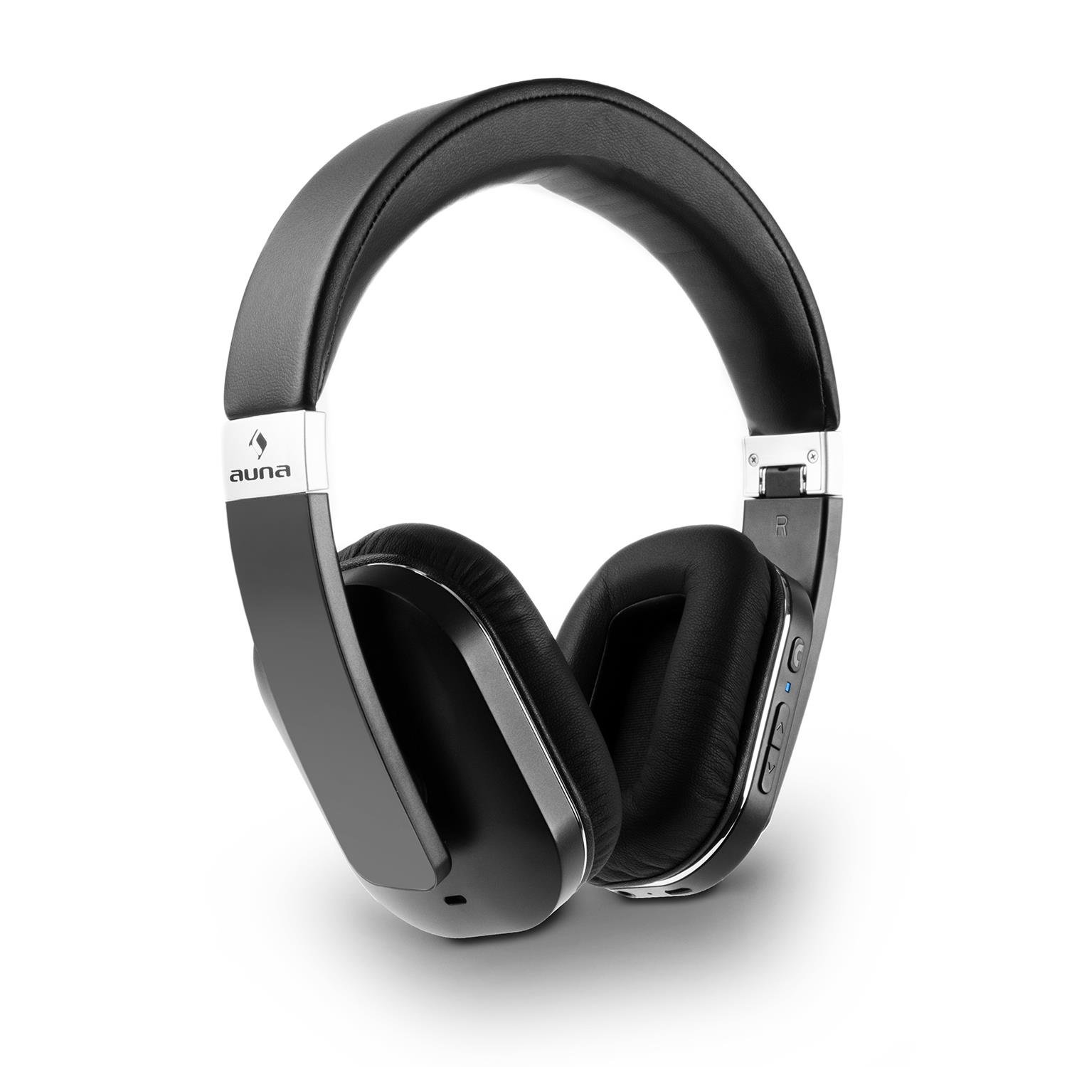Auna Elegance - BT Headphones, BT 4.0 + EDR w/10m range, NFC, ANC, Hands-free, Function Keys, Sound Attenuation, Foldable, Aluminium, Synthetic Leather, Li-Ion Battery, Matt Black