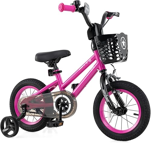 Miniatura 11 de BABY JOY Starry Bicicleta Infantil, 12, 14, 16, 18 pulgadas con ruedas de entrenamiento, canasta de almacenamiento, manillar y asiento ajustables,
