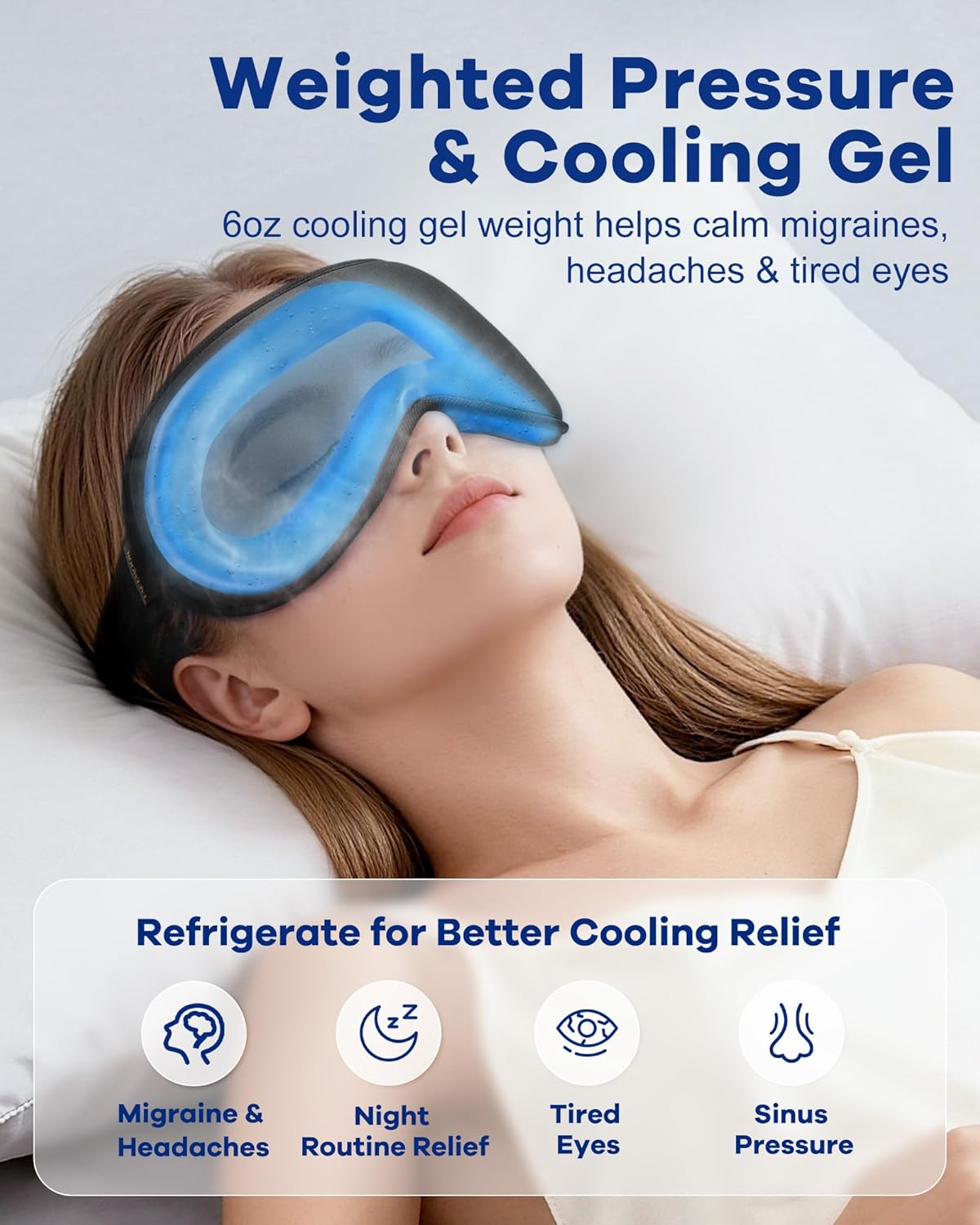 3D Weighted Cooling Gel Eye Mask – 6oz Weighted Eye Mask for Sleeping, 100% Blackout Gentle Pressure Sleep Mask, Ice Cold Gel, Migraine & Headache Relief, Eye Care, Eye Cover Blindfold for Women Men - Image 3