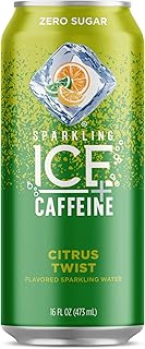 Sparkling Ice® +Caffeine, Citrus Twist Flavored Sparkling Water with Caffeine, Zero Sugar, with Vitamins and Antioxidants, Low Calorie Beverage, 16 fl oz Can