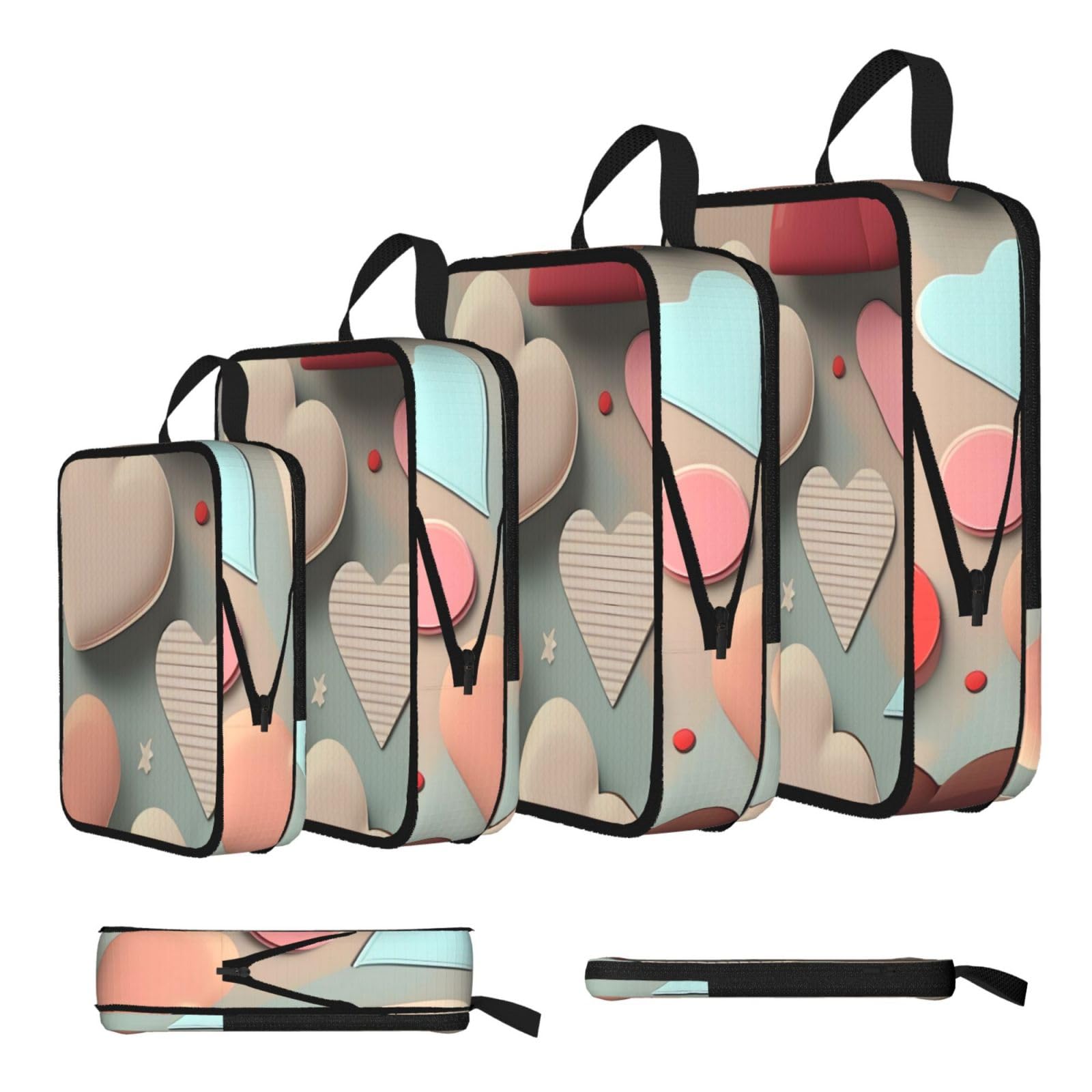 Sxzvvbn Black Love Pattern Compression Packing Cubes 4 Piece Set