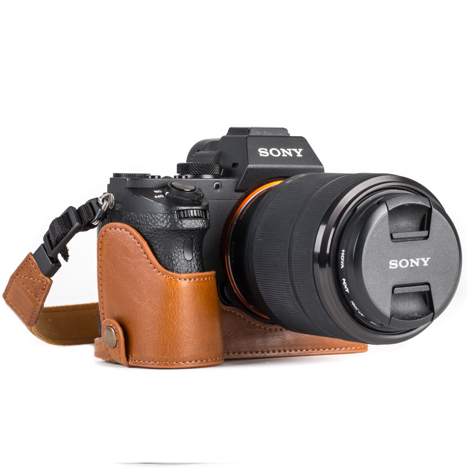 MegaGear Sony Alpha A7S II, A7R II, A7 II Ever Ready Leather Camera Half Case and Strap, with Battery Access - Light Brown - MG1125