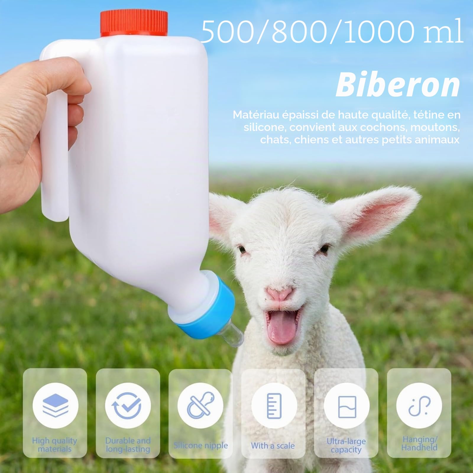 6 Pack Biberon Agneau, Biberon Chevreaux Allaitement pour Agneaux & Bébé Chèvre - Seau à Lait en Bouteille d'agneau, Bouteille de Chèvre, Bouteille de Boisson Suspendue