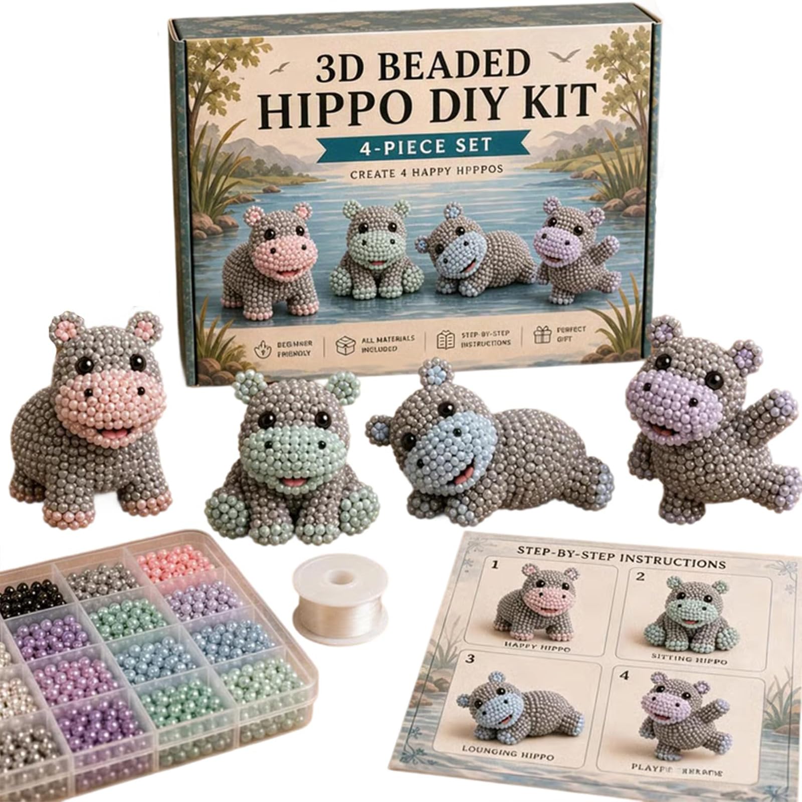 3D Beaded Animals Kit | Bead Animal Embroidery Kits with Instructions | DIY Animals Beading Arts and Crafts for Adults | Handmade Jewelry Art Making Kit