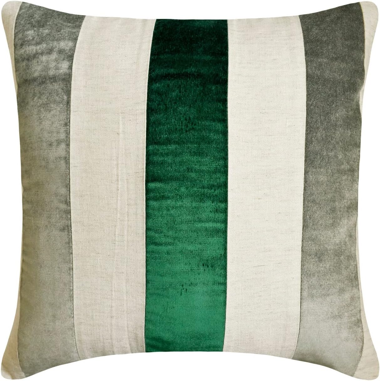 Fabric Mart Direct Euro Pillow Sham Covers, Emerald Green 26"x26" (65x65 cm) Euro Shams, Velvet Patchwork Euro Shams for Couch, Striped Pattern Modern Style Easter - Velvet Band Emerald