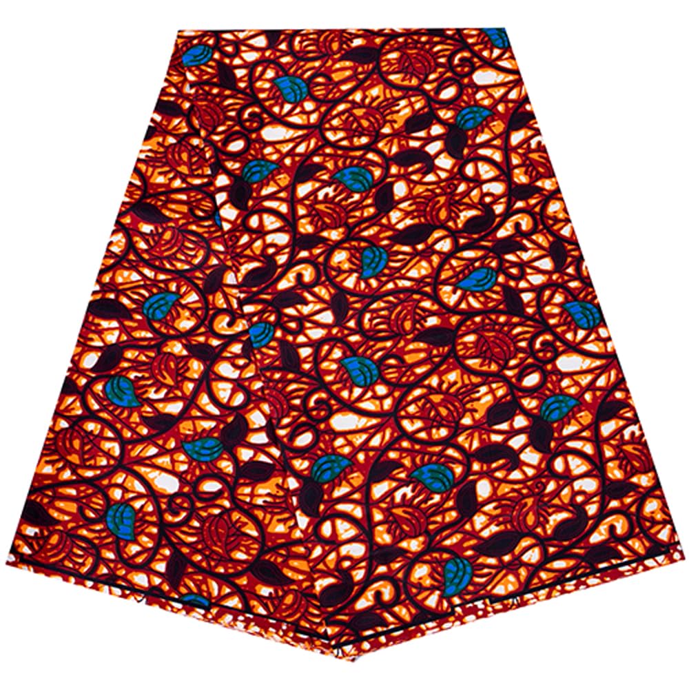 HollandaisWax African Fabric 6 Yard Kente Printed Wax Cloth Polyester Ankara Fabric for Party Dress fp6237