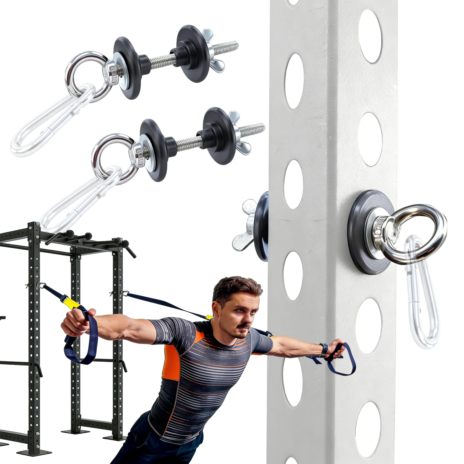 2Pack Upgraded Band Pegs Resistance Band Anchors for Power Rack Compatible with 16/18/26mm Holes UHMW Wear-Resistant Pads 304 Stainless Steel Pull-Down Exercises Perfect for Home Gym,Strength Training