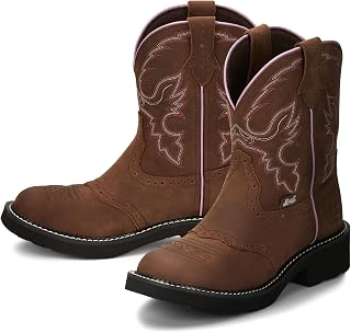 Justin Women's Gemma 8" Western Cowboy Boots - Durable Full-Grain Leather, Slip-Resistant Sole, All-Day Comfort