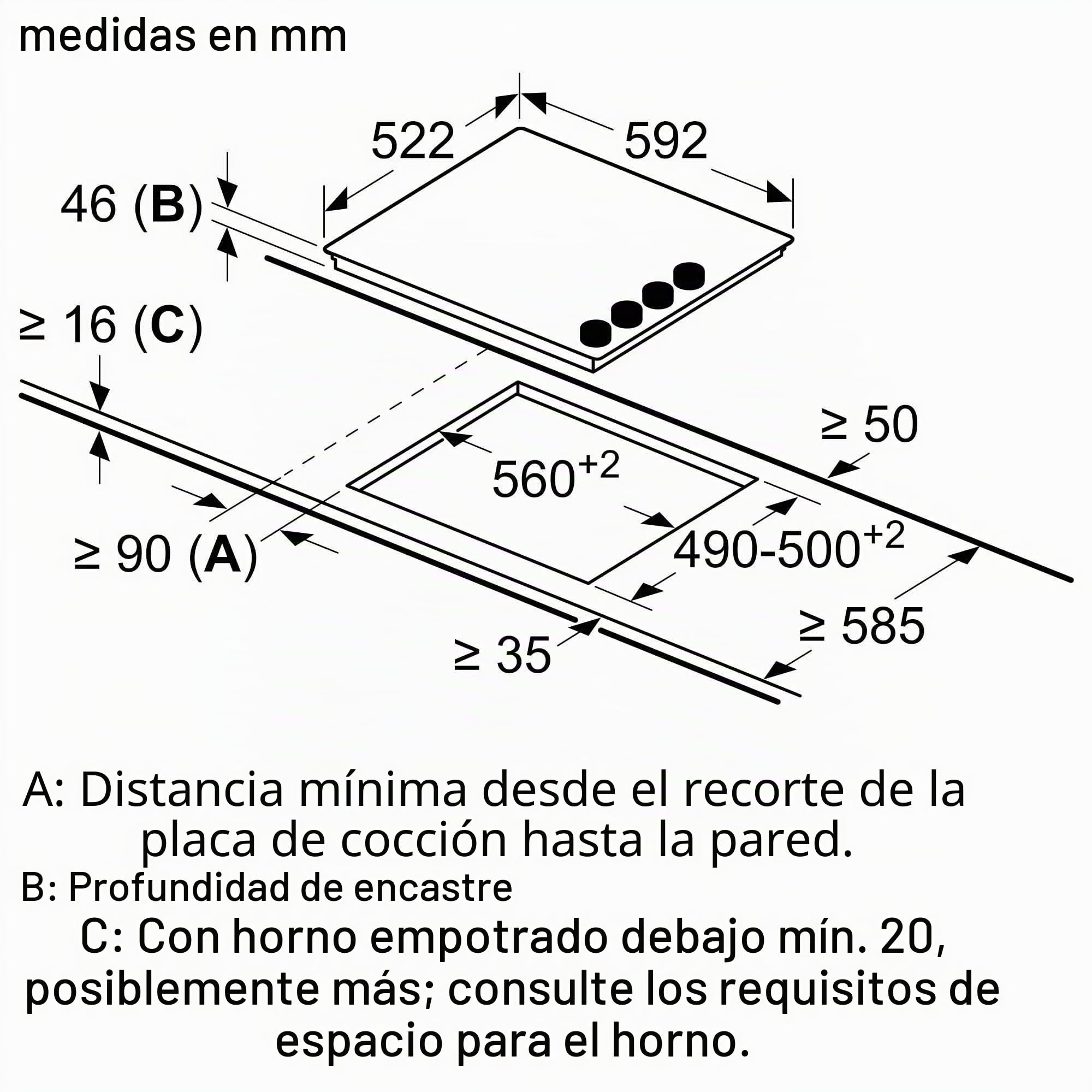 Bosch Serie 2 PKE611CA3E 60cm Integrado Placa eléctrica, Negro | 9 niveles de potencia, control lateral, sin marco