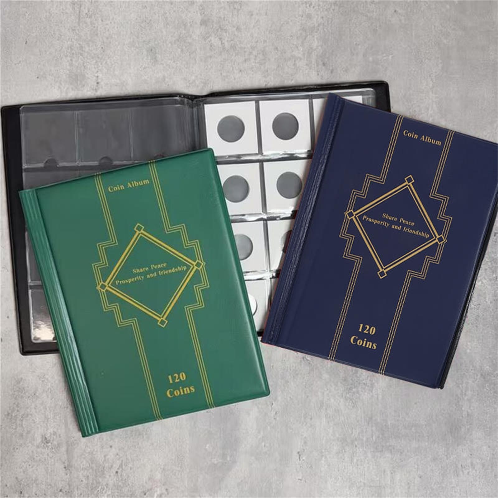 Album Monedas 120 Pockets Artificial PU Leather Coins Collection Album Book Collecting Money Organizer Storage Bags PVC Film(Black Set)