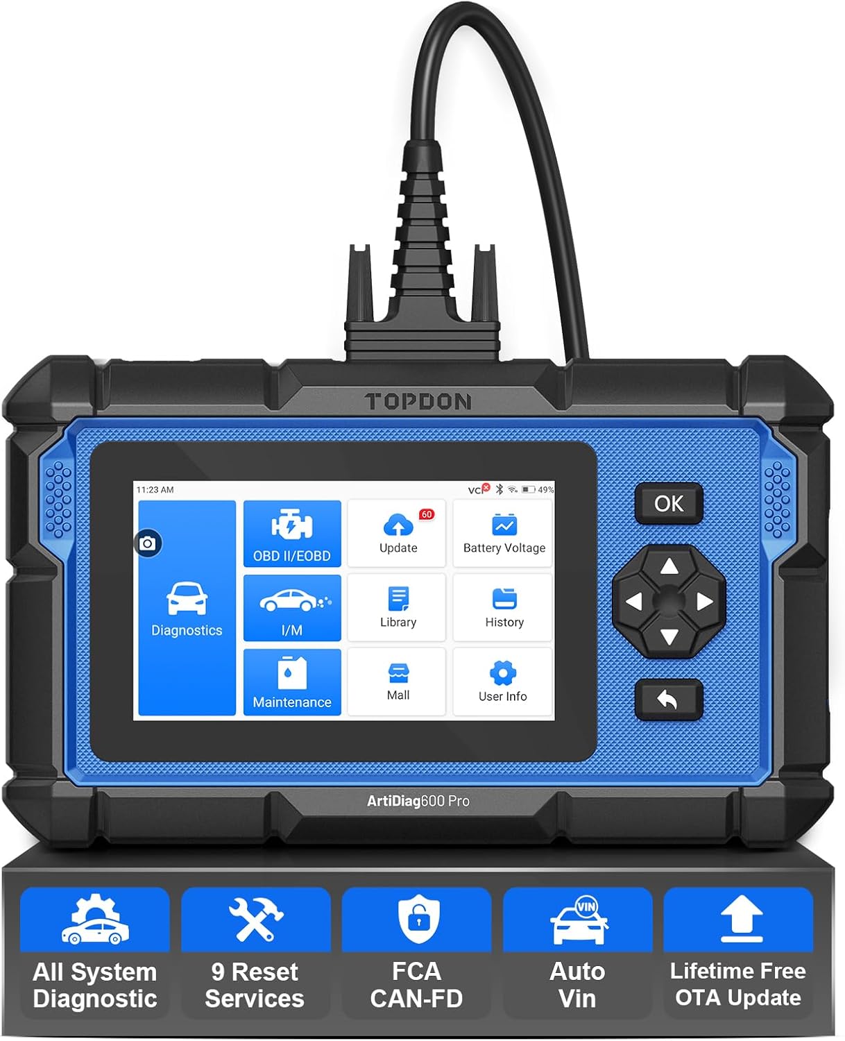 TOPDON ArtiDiag600 Pro OBD2 Scanner: Full System Diagnostics, 9 Reset Services, Live Data, Lifetime Free Updates for DIY & Pros