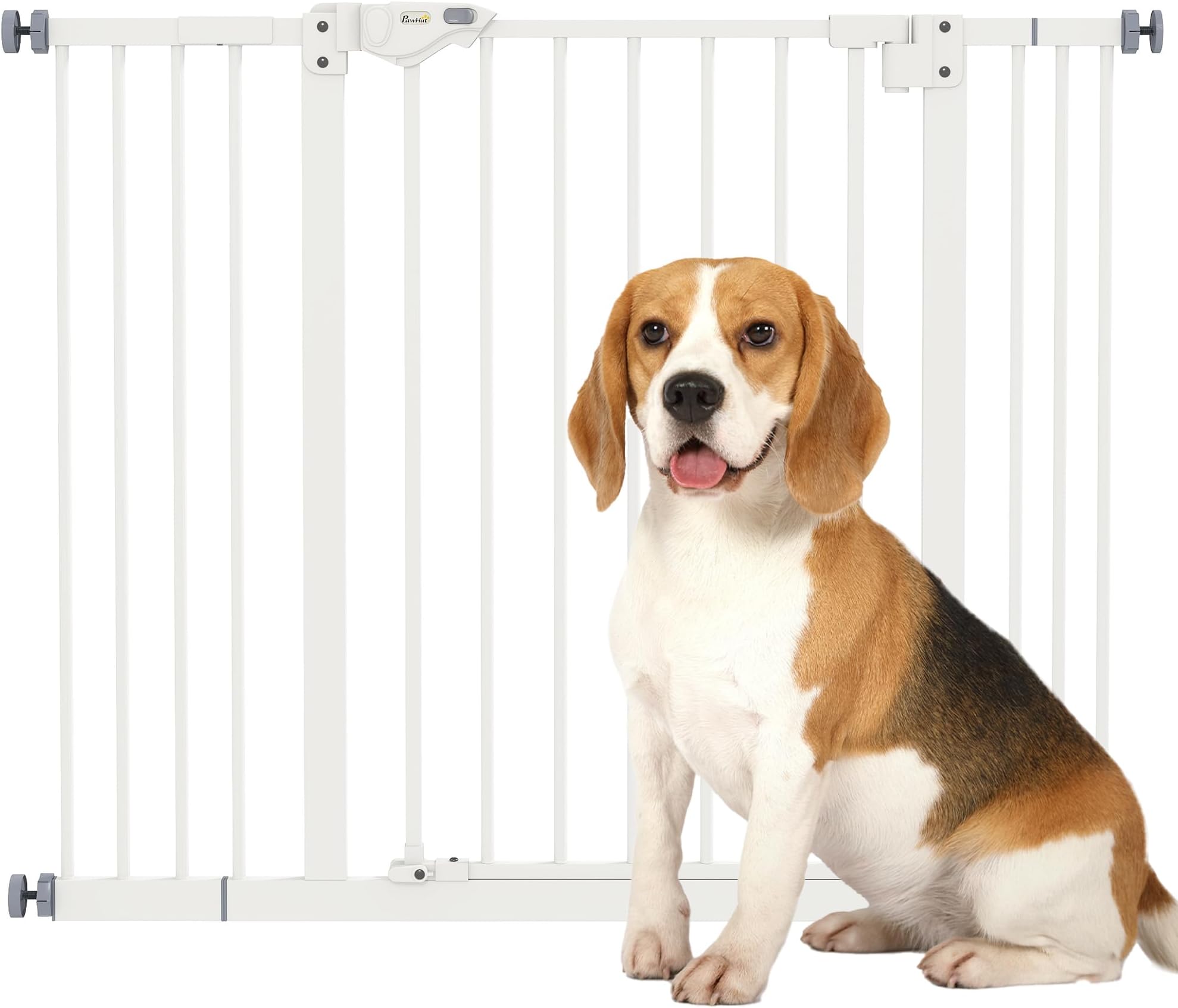 PawHut Dog Gate, Stair Gate Pressure Mount with Auto Closing Door, for Doorways, Hallways, One Hand Operate, Two Way Open, 74–100cm Openings, White