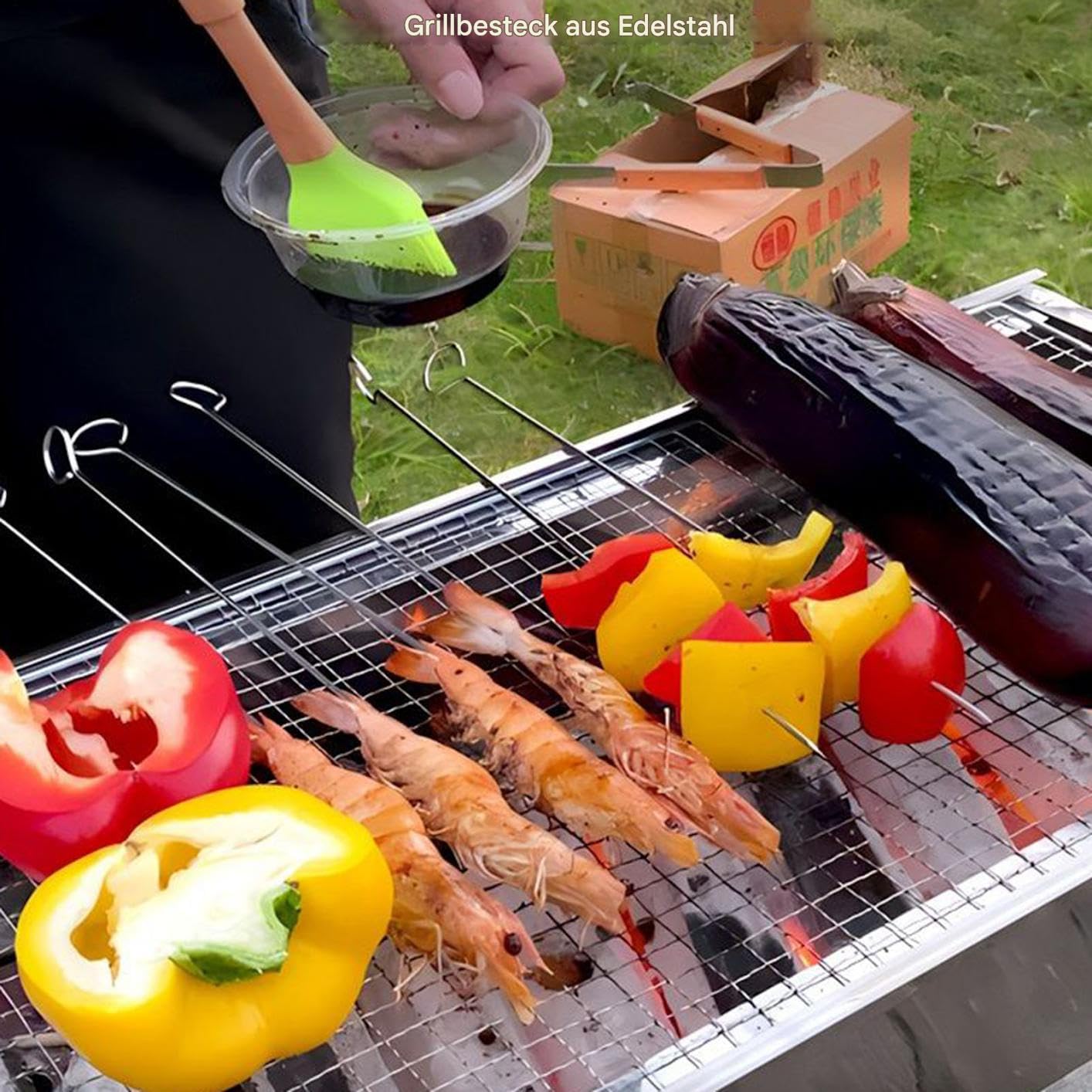 Zestaw do Akcesoria Grillowe | Sztućce Szczypce Pędzel Ze Stali Nierdzewnej Na Ogród Piknik Na Wolnym Powietrzu