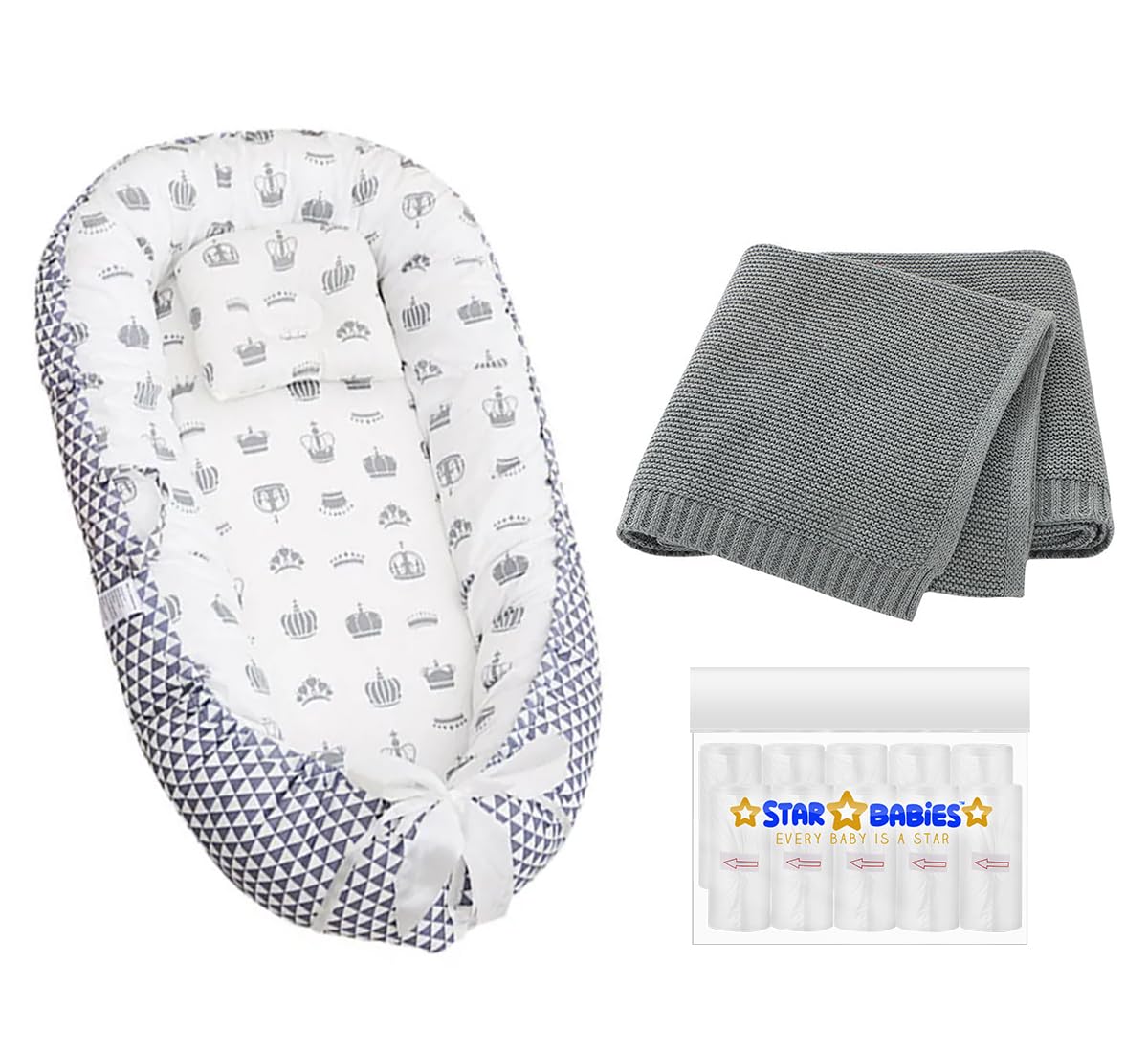 Star Babies(Baby Sleeping Bed, Baby Cotton Blanket with Free Scented Bag pack of 10) - Grey