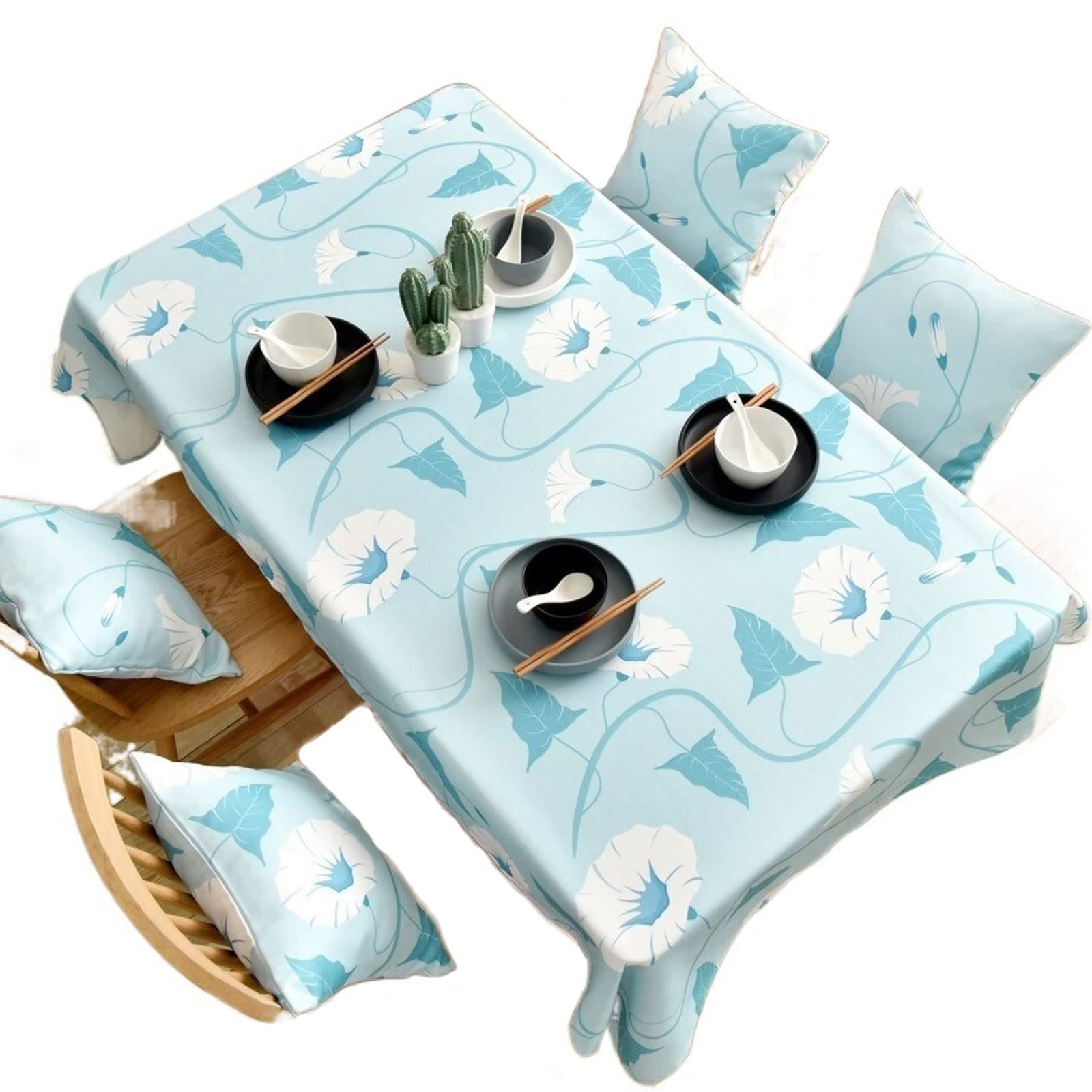JINGYAN Tablecloths Modern Blue Plant Flower Printing Tablecloth Rectangular Living Room Dining Table(90x90cm)