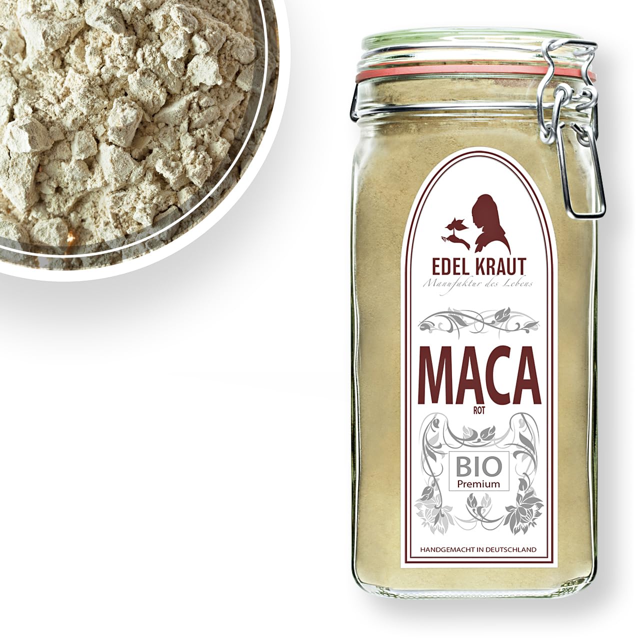 Maca Pulver BIO MACA ROT 1kg | EDEL KRAUT - 1000g 100% reines Rotes Maca Pulver Bio aus Peru - PREMIUM Bio Maca Pulver rot für Maca Cafe - maca coffee