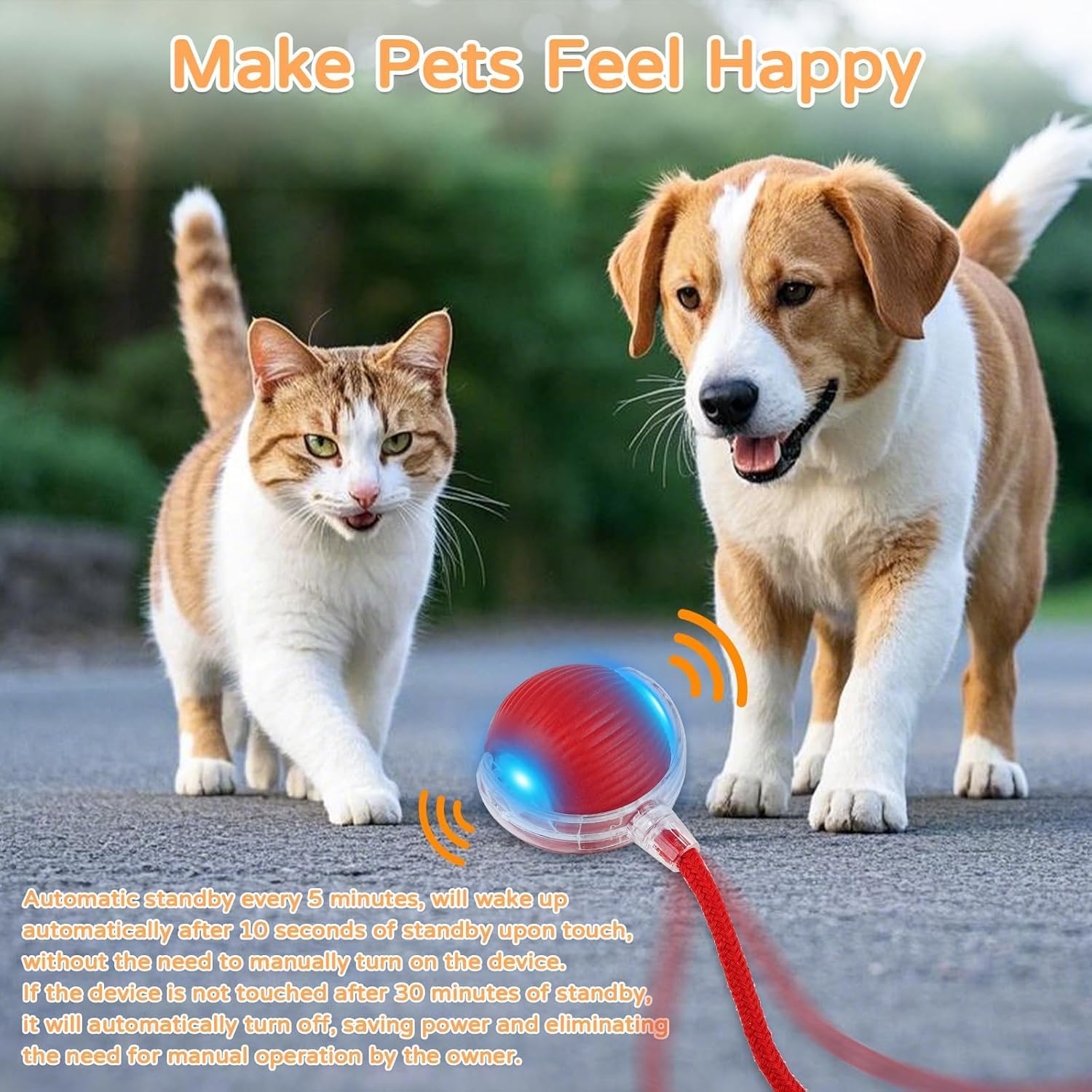THE CLOTHING DOOR Smart Interactive Rolling Ball Dog Toy | Automatic 360° Moving Pet Toy with LED Lights and Teaser Rope | USB Rechargeable Exercise Toy for Dogs & Cats (Multicolor) 2
