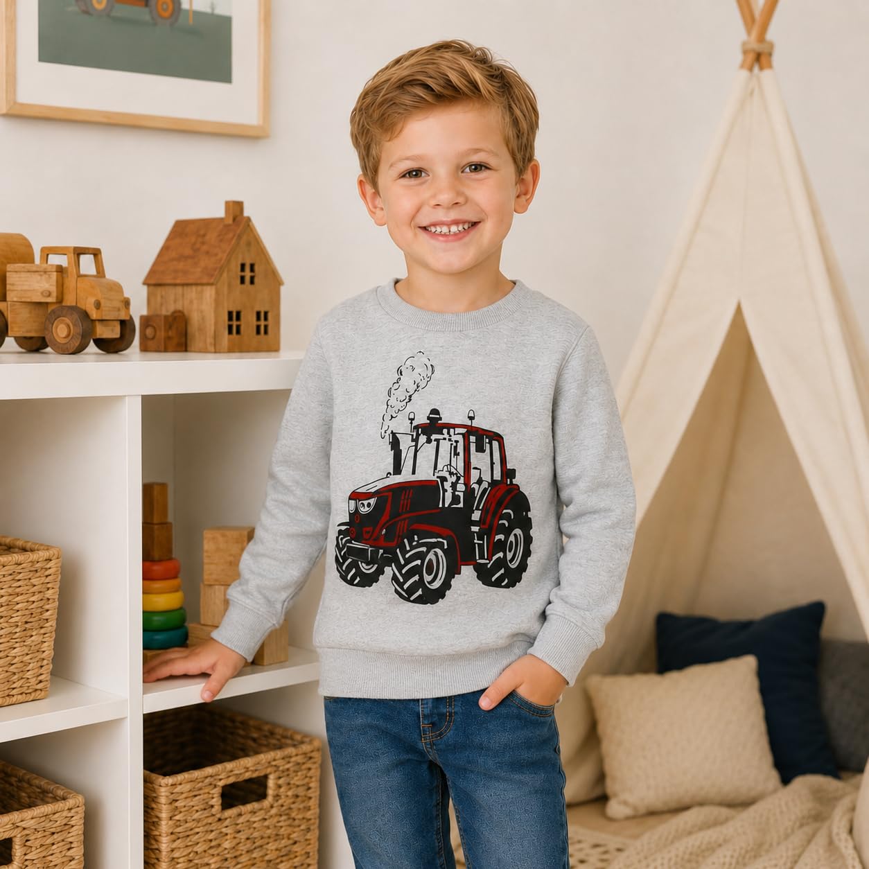 Akyzic Sudaderas de algodón con cuello redondo para niños pequeños, camiseta de dinosaurio de manga larga sin botones, camisetas 2-8T