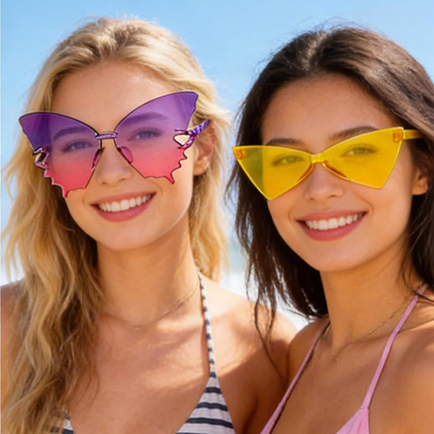 SUNOVELTIES 12/24/48 Pack Mixed Style Rimless Sunglasses Retro Colored Party Glasses Funny Pool Bachelor Costume Accessories - Image 2