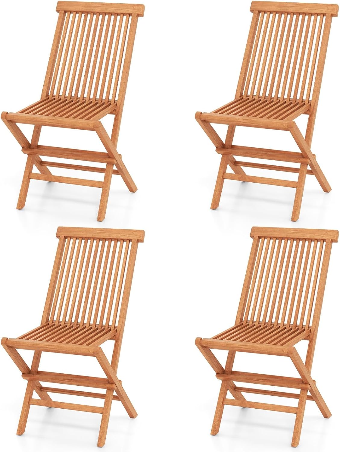 LDAILY Teak Wood Folding Patio Chairs Set of 2, Outdoor Foldable Dining Chairs with High Back and Slatted Seat, Wooden Outdoor Chairs for Bistro, Backyard, Porch and Garden, Camping, Picnic (4)