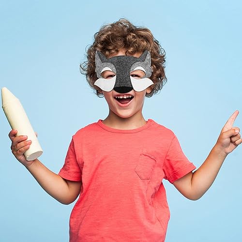 Miniatura 4 de Zerodeko 3 máscaras de lobo, máscaras de fieltro de media cara de lobo de dibujos animados de animales para cosplay, máscaras de disfraces, máscaras