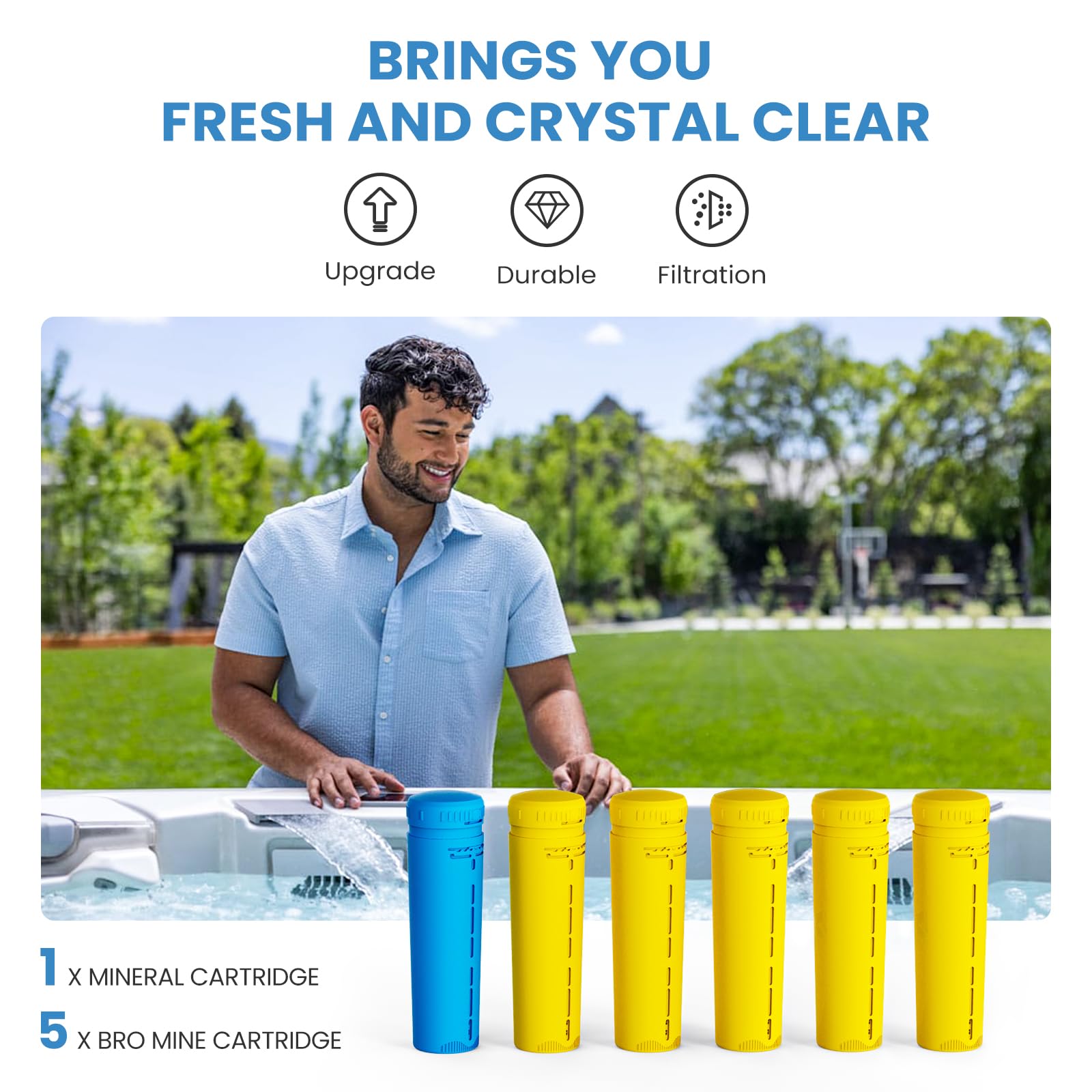 Kit de cartucho mineral + cartucho de bromo de repuesto compatible con el sistema flotante Frog Serene de bañera de hidromasaje, paquete de 4 meses (1+5)