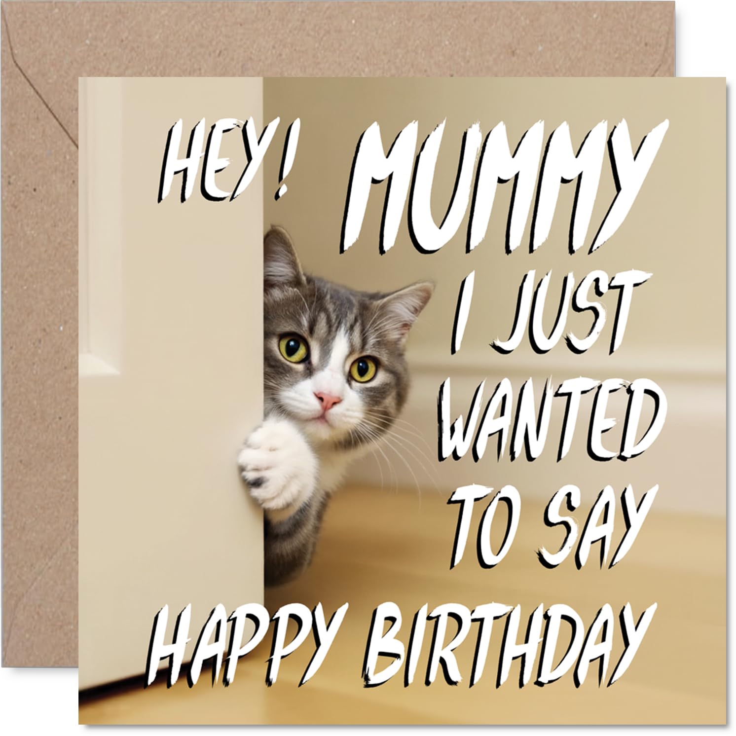 Mummy Birthday Card, Cute Cat Peekaboo