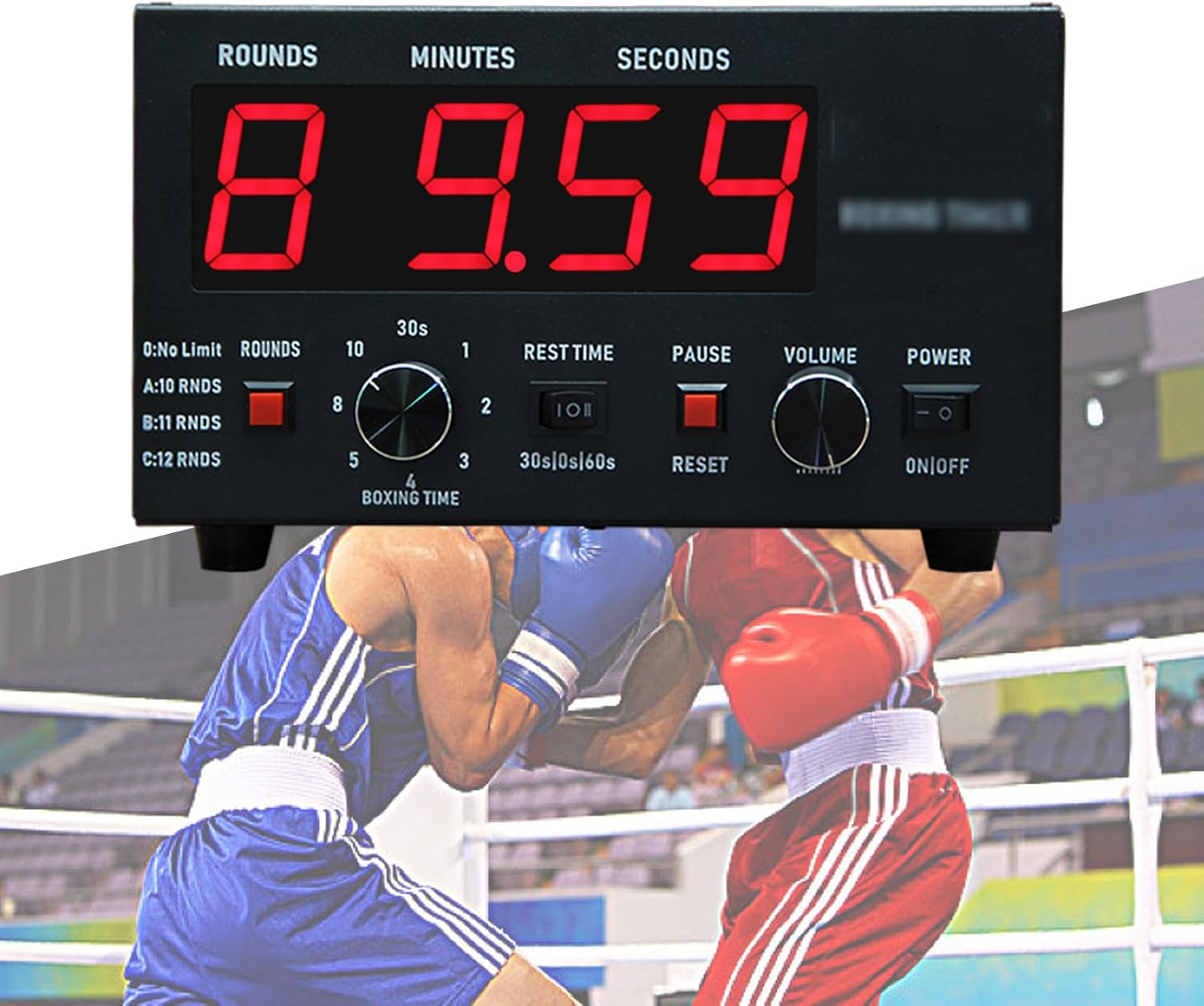 Led Interval Timer, Professional Adult Timer, Selectable Workout Time and Cycle Reps, Adjustable Sound,for Gym,Kickboxing,Red