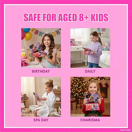 Miniatura 3 de Barbie - Paleta de Sombras de Ojos de 35 Compartimentos, Colores Brillantes y Opacos, Pigmentada Mezclable, 8 Pinceles de Aplicación, Para Edades