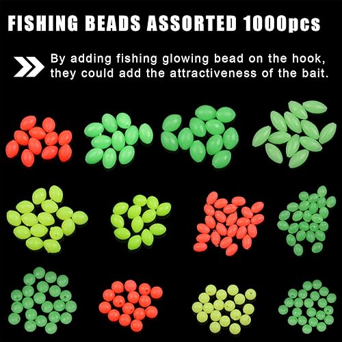 Miniatura 3 de Surtido de cuentas de pesca, 1000 unidades, huevos de cebo de pesca, plástico suave, ovalada, forma redonda, cuentas de brillo, mezcla de colores,