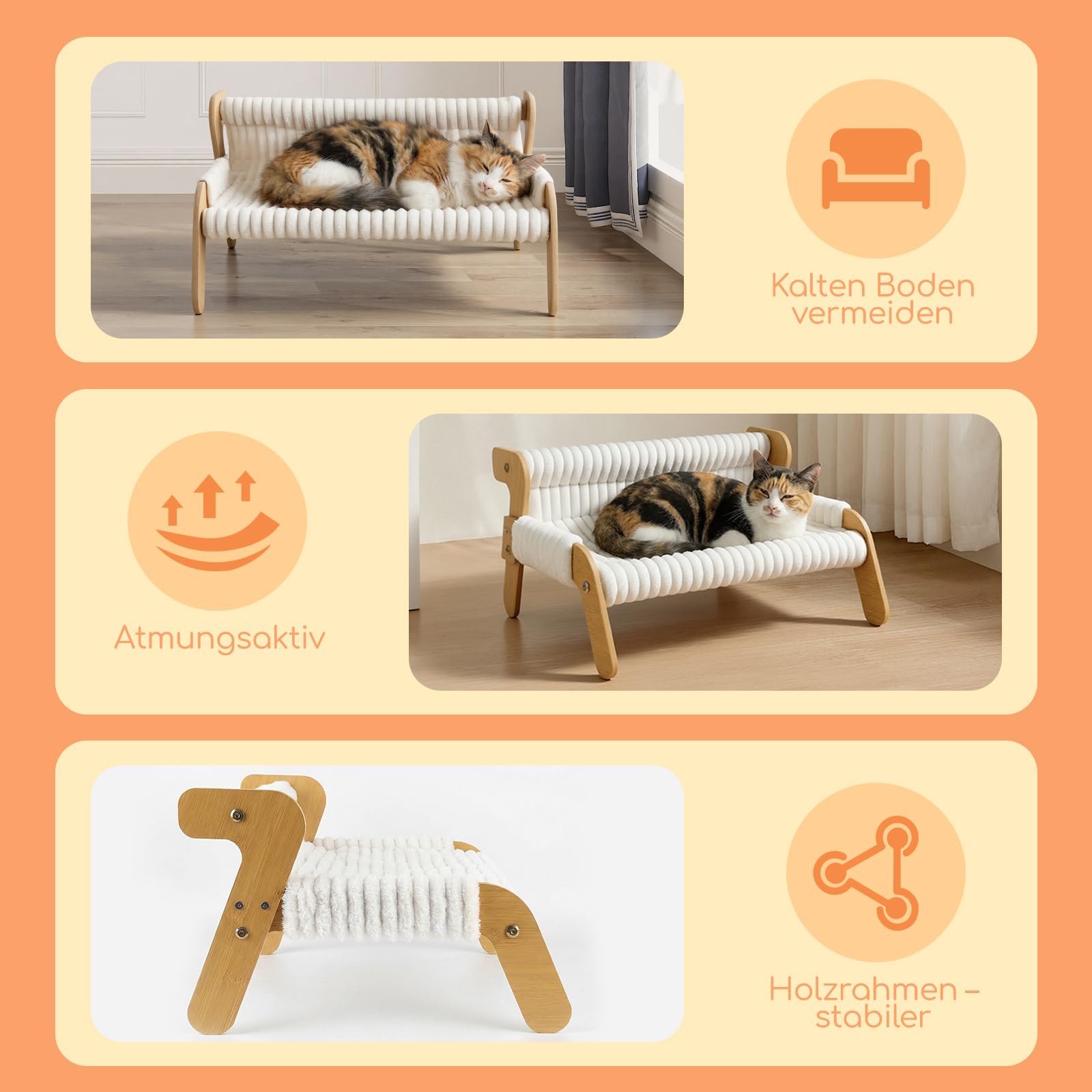 Erhöhtes Katzenbett für Katzen und Kätzchen, Katzensofa mit Abnehmbarem Waschbar Plüschdecke und Ersatzpads aus Sisal, Katzenmöbel zum Schlafen für Alle Katze, All Season Universal, 54x44cm