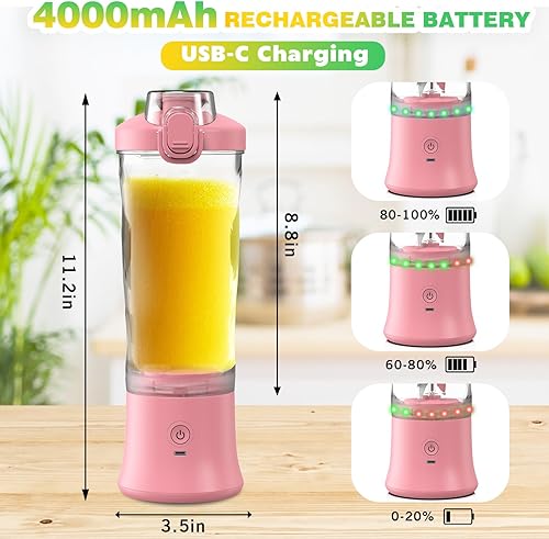 Miniatura 6 de Licuadora portátil exprimidor personal para batidos y licuados, botella mezcladora eléctrica de proteínas de 20 onzas con funda aislada, tapa de