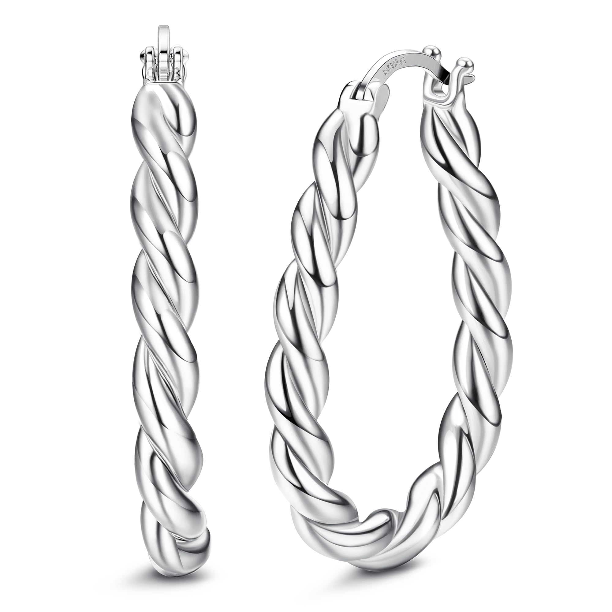 KRFY925 Plata Esterlina Pendientes de Aro para Mujeres Niñas Pendientes de Aro Retorcidos Con Cubic Zirconia Hipoalergénico 14K chapado en Oro Oval Chunky Pendientes de Aro Color Oro/Plata