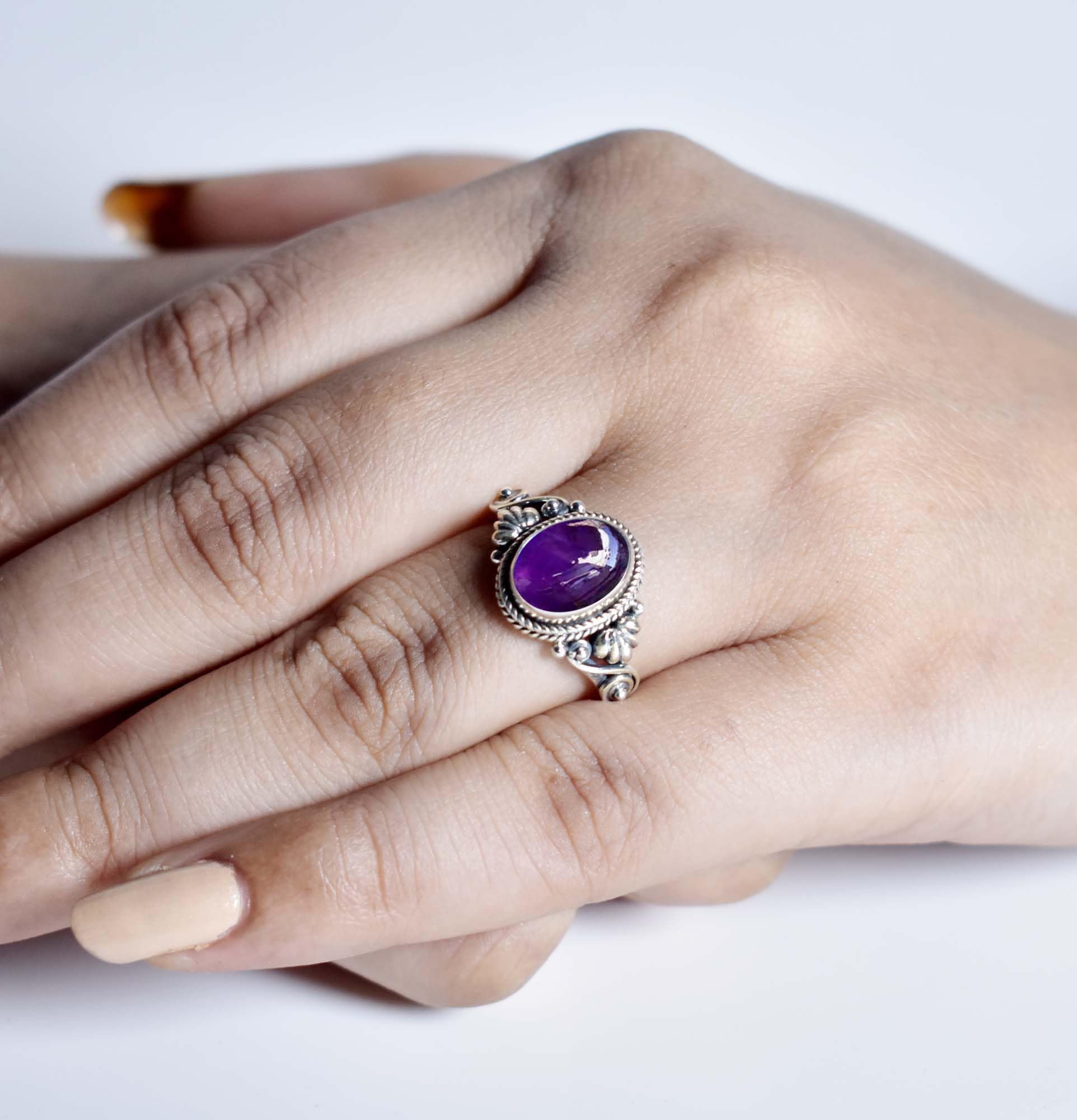 Anello in argento sterling 925 con ametista viola Gems Vibe per donna, regalo perfetto per lei, anelli con pietra preziosa in ametista, gioielli raffinati, anello fatto a mano, misura 9