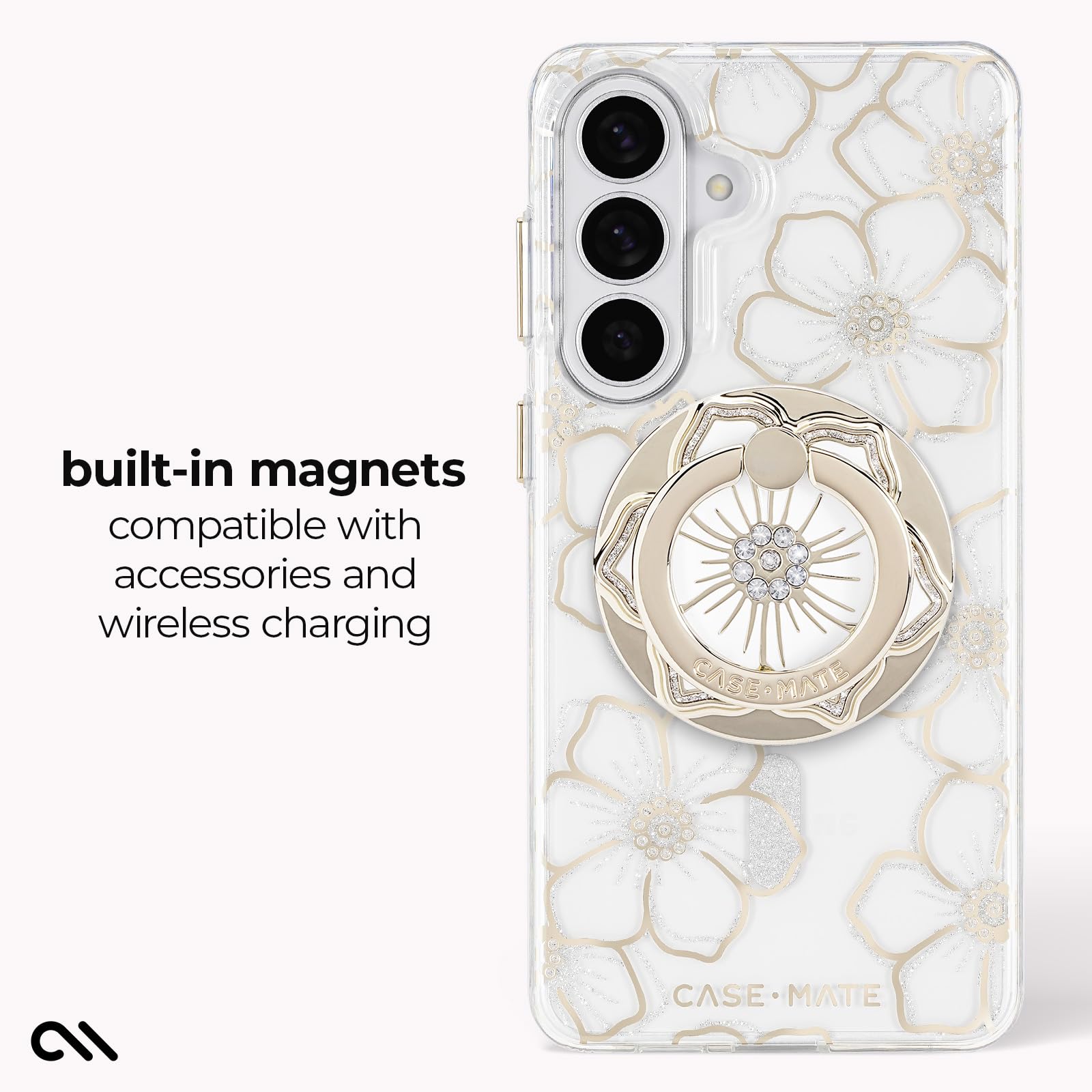 Case-Mate Etui na telefon Samsung Galaxy S26 Plus [ładowanie magnetyczne i bezprzewodowe] - błyszczące kwiatowe etui na telefon z ochroną przed upadkiem 3,7 m - magnetyczne etui premium na telefon