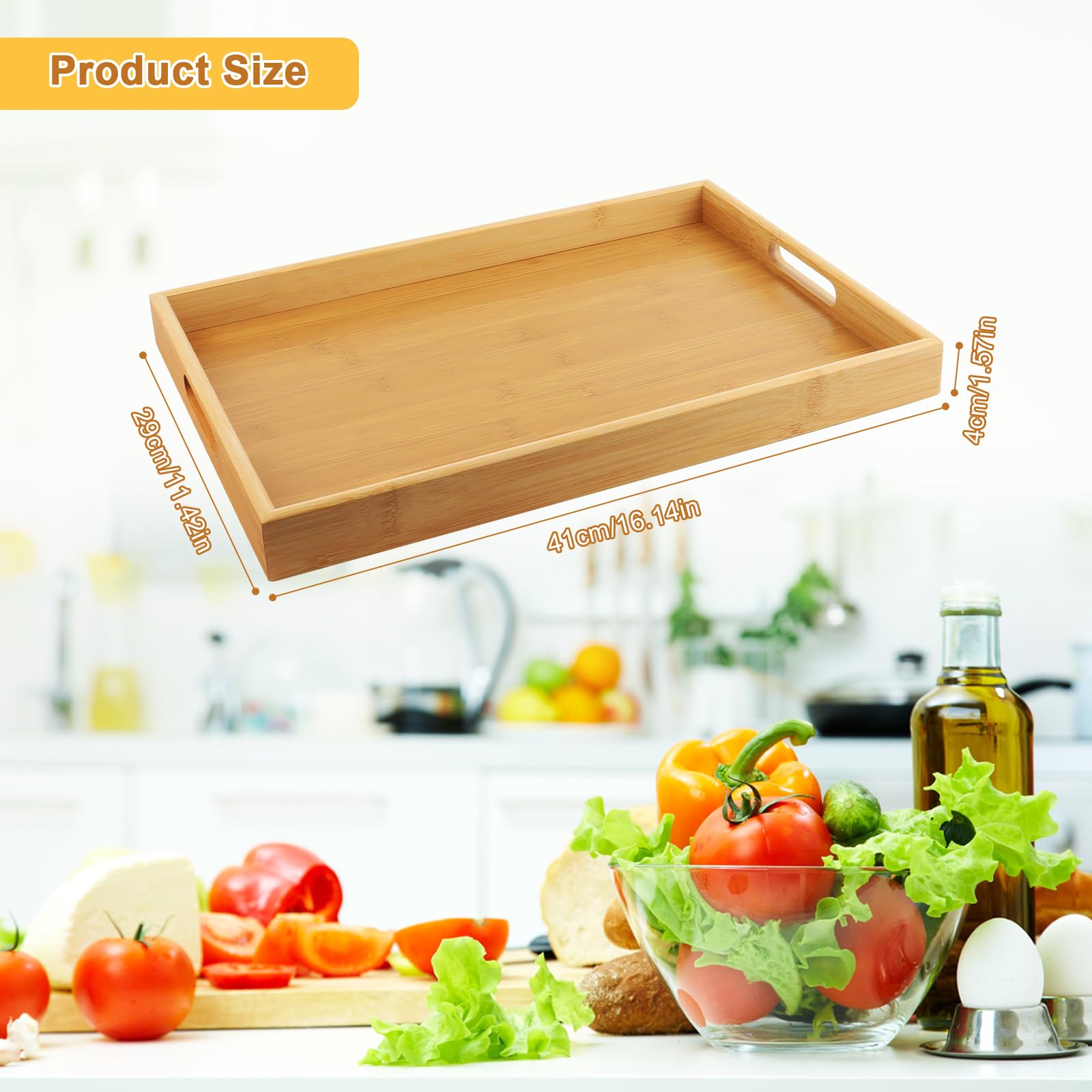 Bambus Serviertablett Mit Griffen - Rechteckiges Holztablett Für Küche & Wohnzimmer