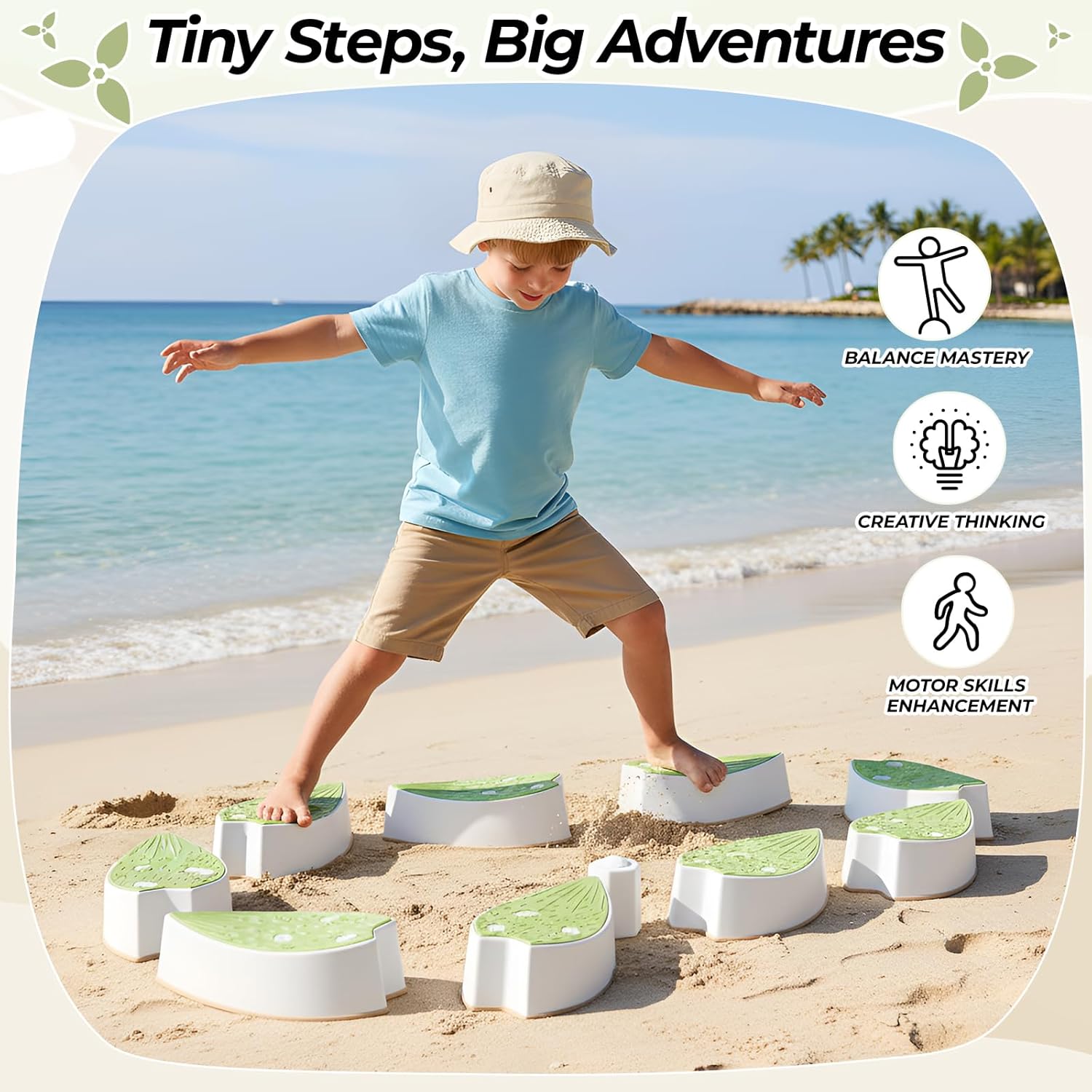 Arlopu Stepping Stones for Kids, Durable Anti-Slip Balance Beam Toddler Sensory Activities, Balance & Coordination Skills, Gross Motor Skills, Obstacle Course, Stackable Indoor & Outdoor Toys
