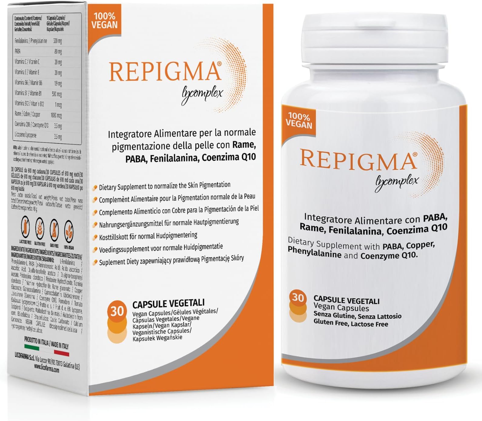 Repigma Lycomplex - Health Supplement to Support the Treatment of Vitiligo and White Spots on the Skin - Pack of 30 CPS