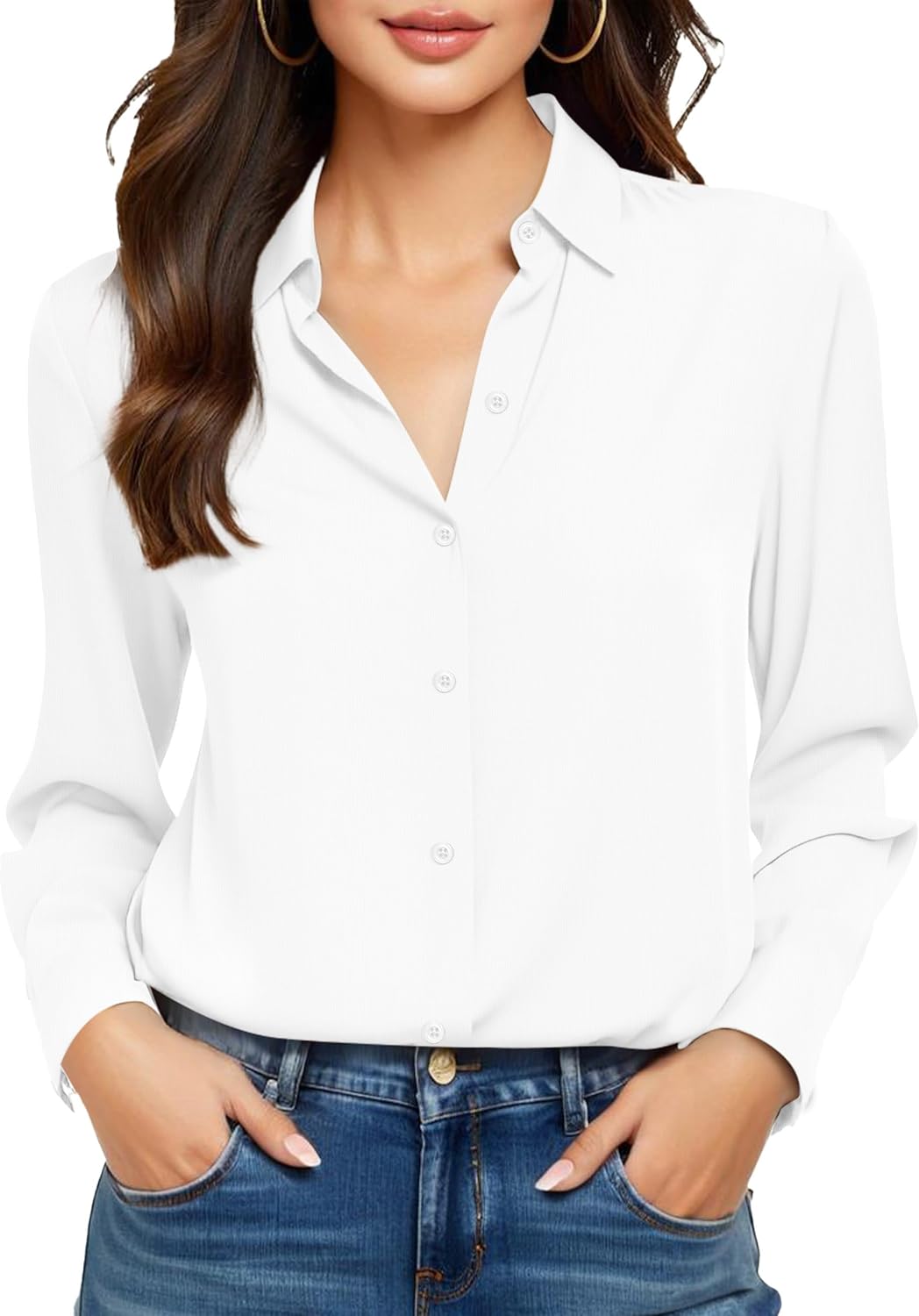 COUXILY Non-Iron & Wrinkle-Free Womens Button Down Shirts with Mulberry Silk Long Sleeve Blouse Casual Work Tops