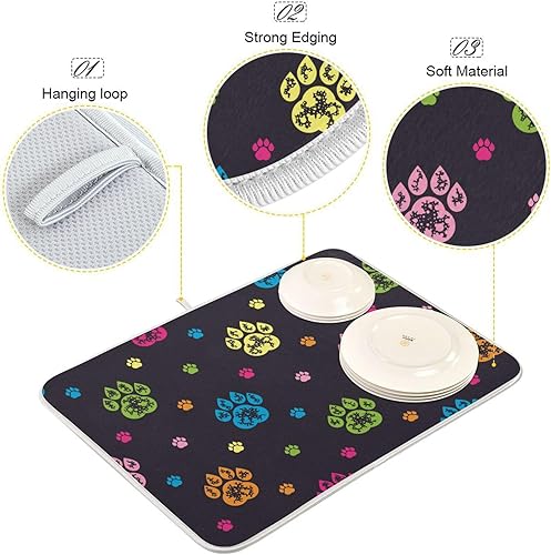 Miniatura 4 de Colourful Dog Paw Prints Dish Mat Drying Pads For Kitchen Counter Rubber Mat Countertop Tapete Para Cocina 16'' x 18''