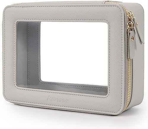 Miniatura 7 de Bolsa de maquillaje transparente con cremallera y asa, bolsa de viaje transparente portátil para mujeres y hombres, Negro -, Moda