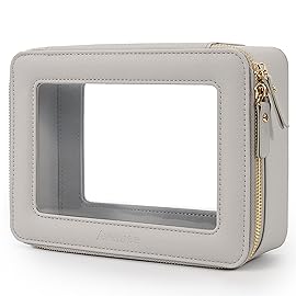 Aveniee Clear Makeup Bag Organizer,Large Travel Toiletry Bag for Women, Waterproof Cosmetic Pouch with Zippers,Car Organizers and Storage Case for Accessories,Grey