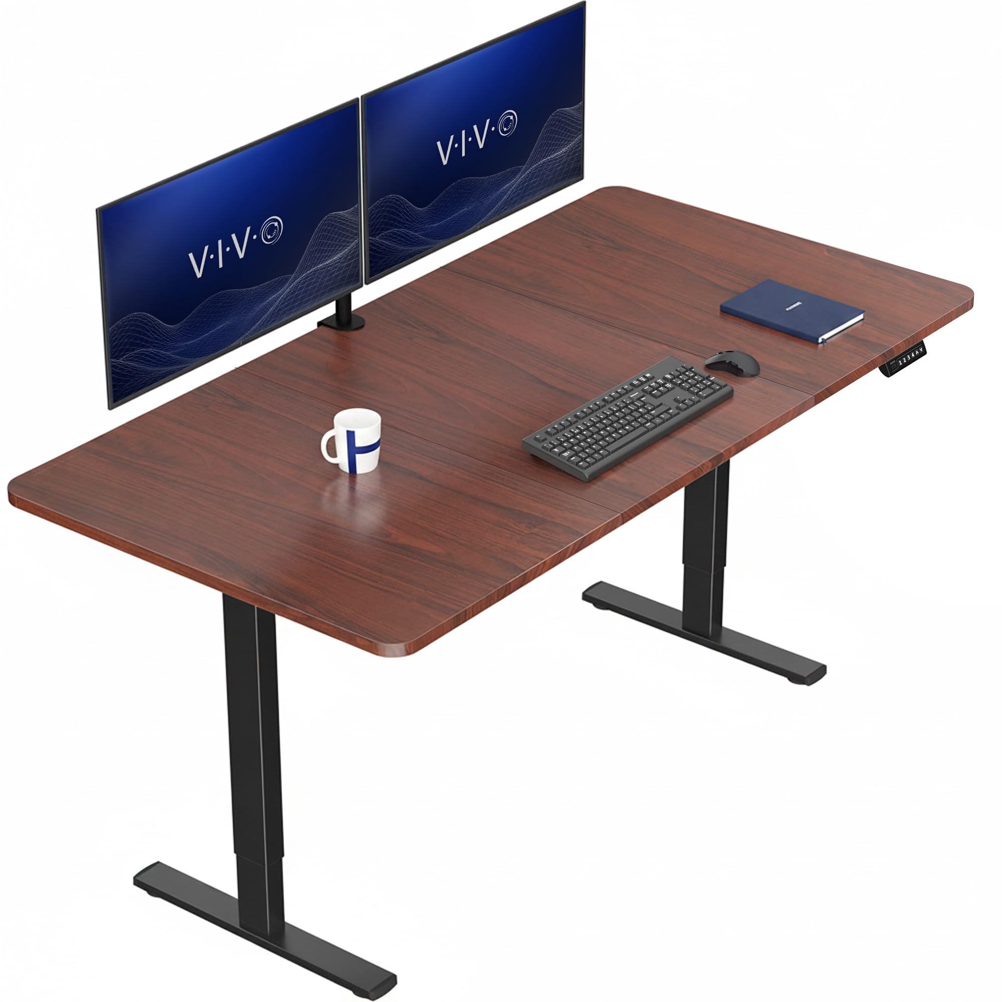 VIVO Dark Walnut 71 x 36 in Standing Desk, DESK-KIT-1B7D-36 | Electric, Holds 220 lbs, Sit Stand, Height Adjustable, Extra Deep Table Top, Memory Presets, 1B Series, Black Frame